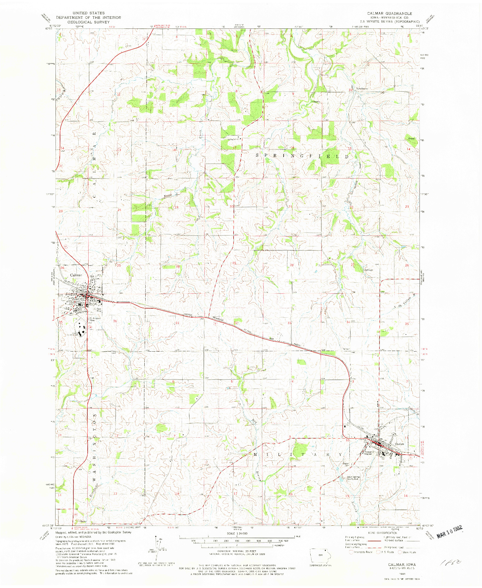 USGS 1:24000-SCALE QUADRANGLE FOR CALMAR, IA 1981