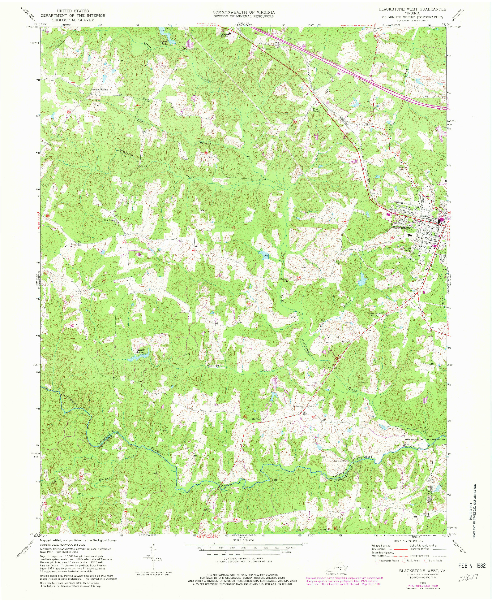 USGS 1:24000-SCALE QUADRANGLE FOR BLACKSTONE WEST, VA 1968