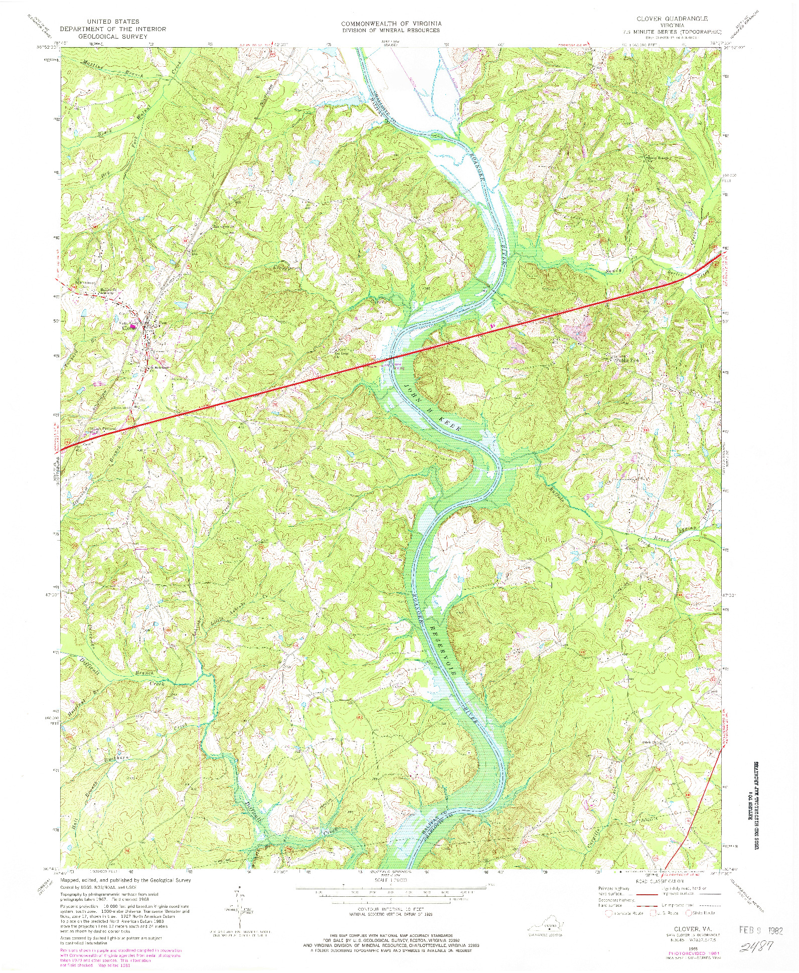 USGS 1:24000-SCALE QUADRANGLE FOR CLOVER, VA 1968
