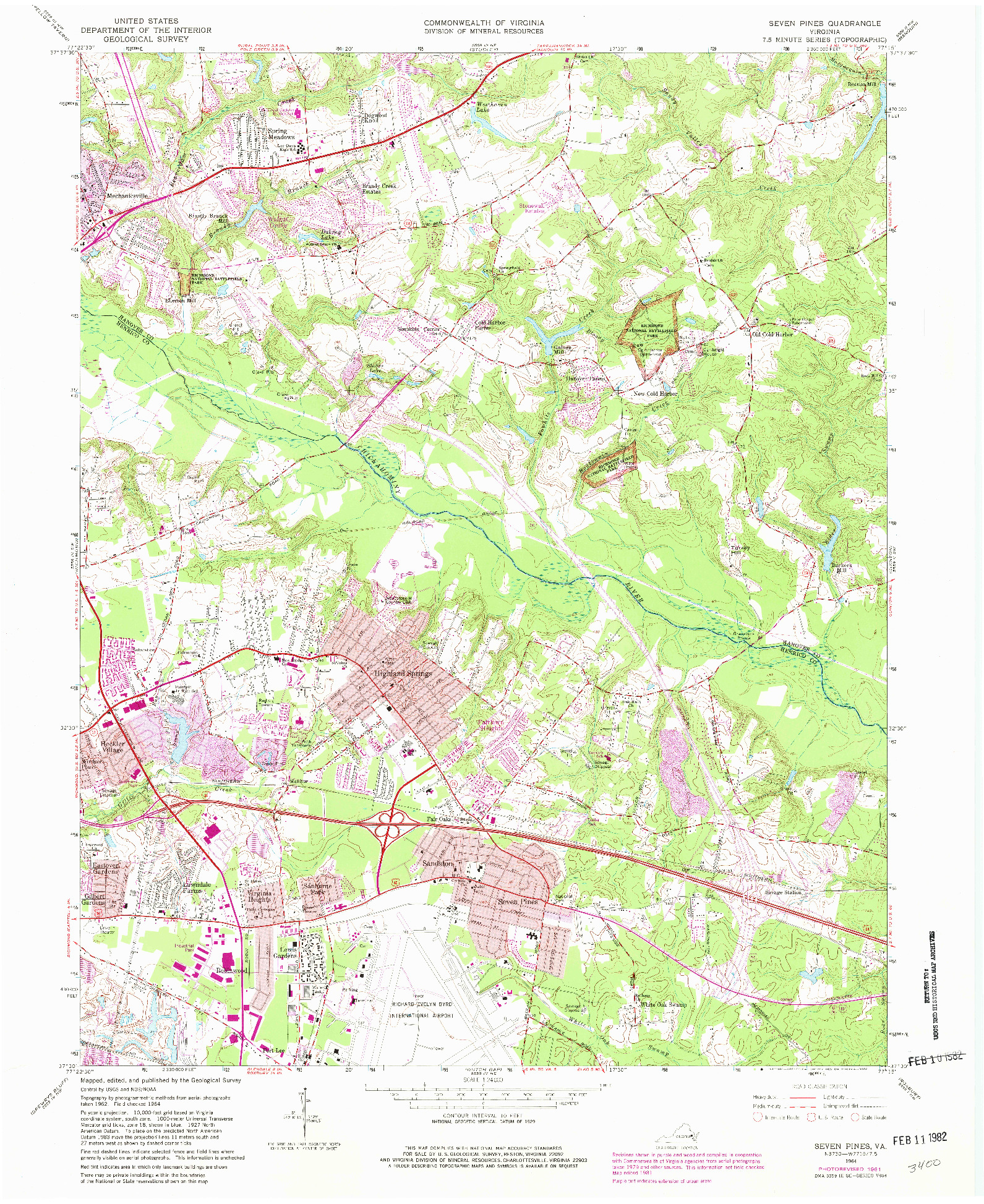 USGS 1:24000-SCALE QUADRANGLE FOR SEVEN PINES, VA 1964