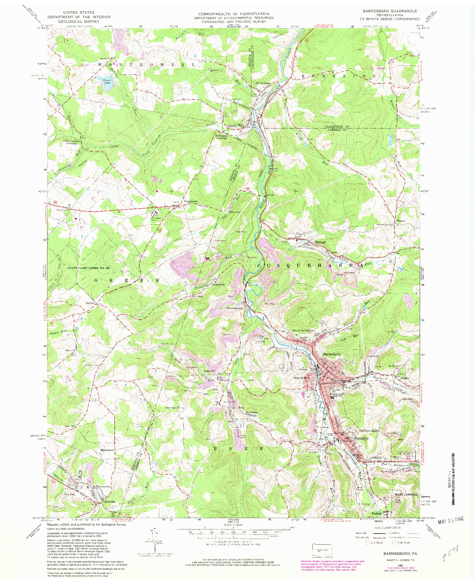 USGS 1:24000-SCALE QUADRANGLE FOR BARNESBORO, PA 1961