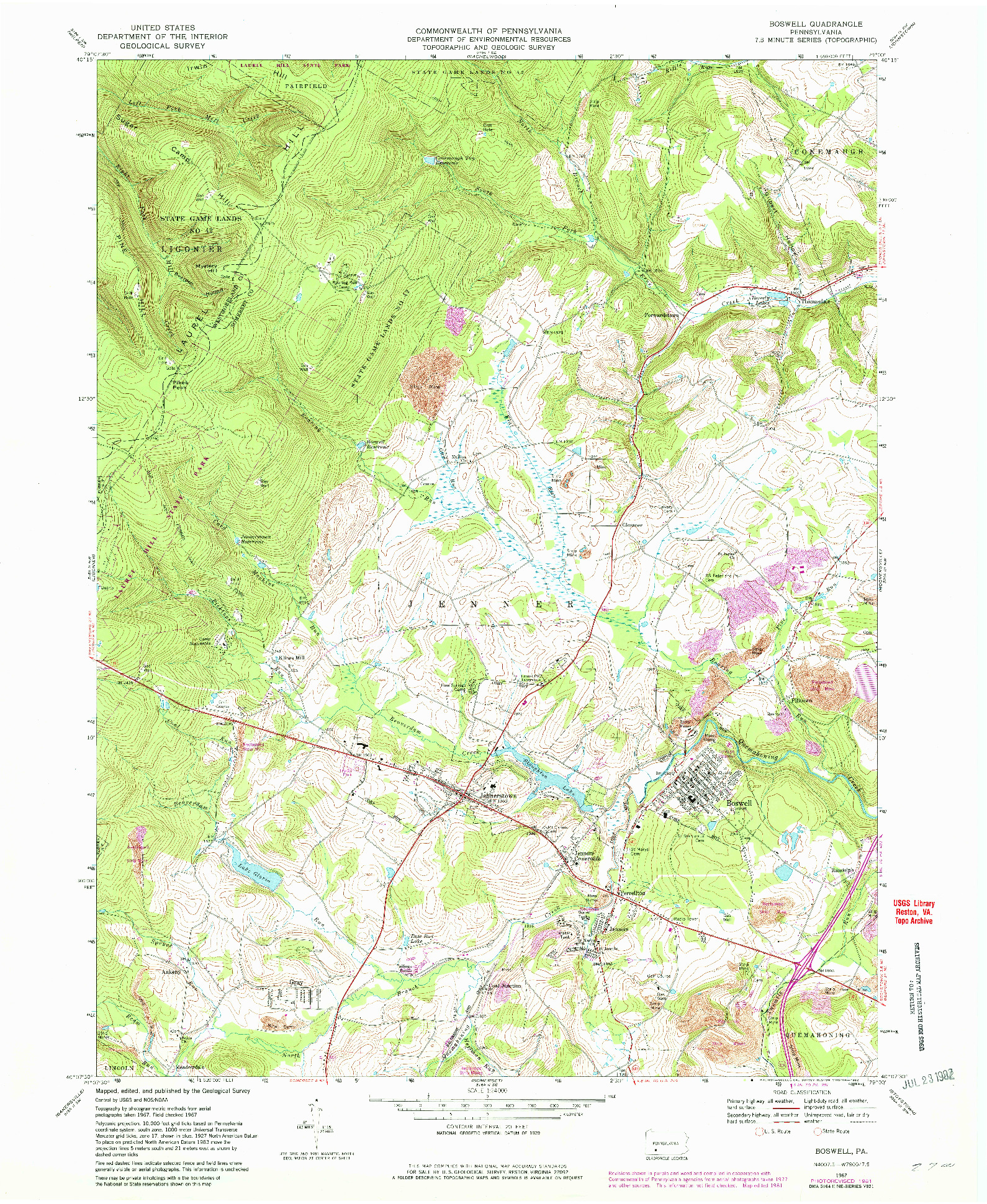 USGS 1:24000-SCALE QUADRANGLE FOR BOSWELL, PA 1967