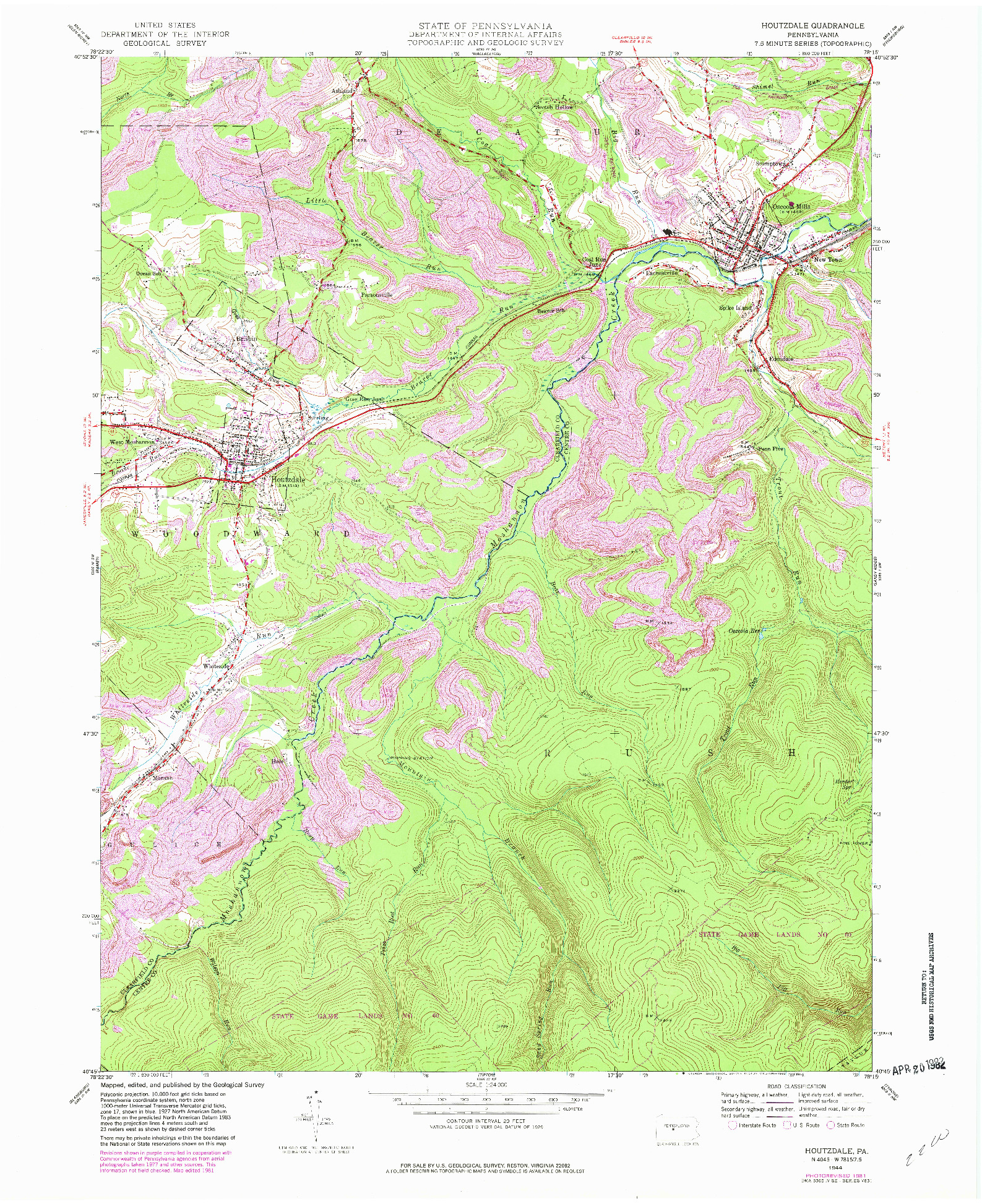 USGS 1:24000-SCALE QUADRANGLE FOR HOUTZDALE, PA 1944