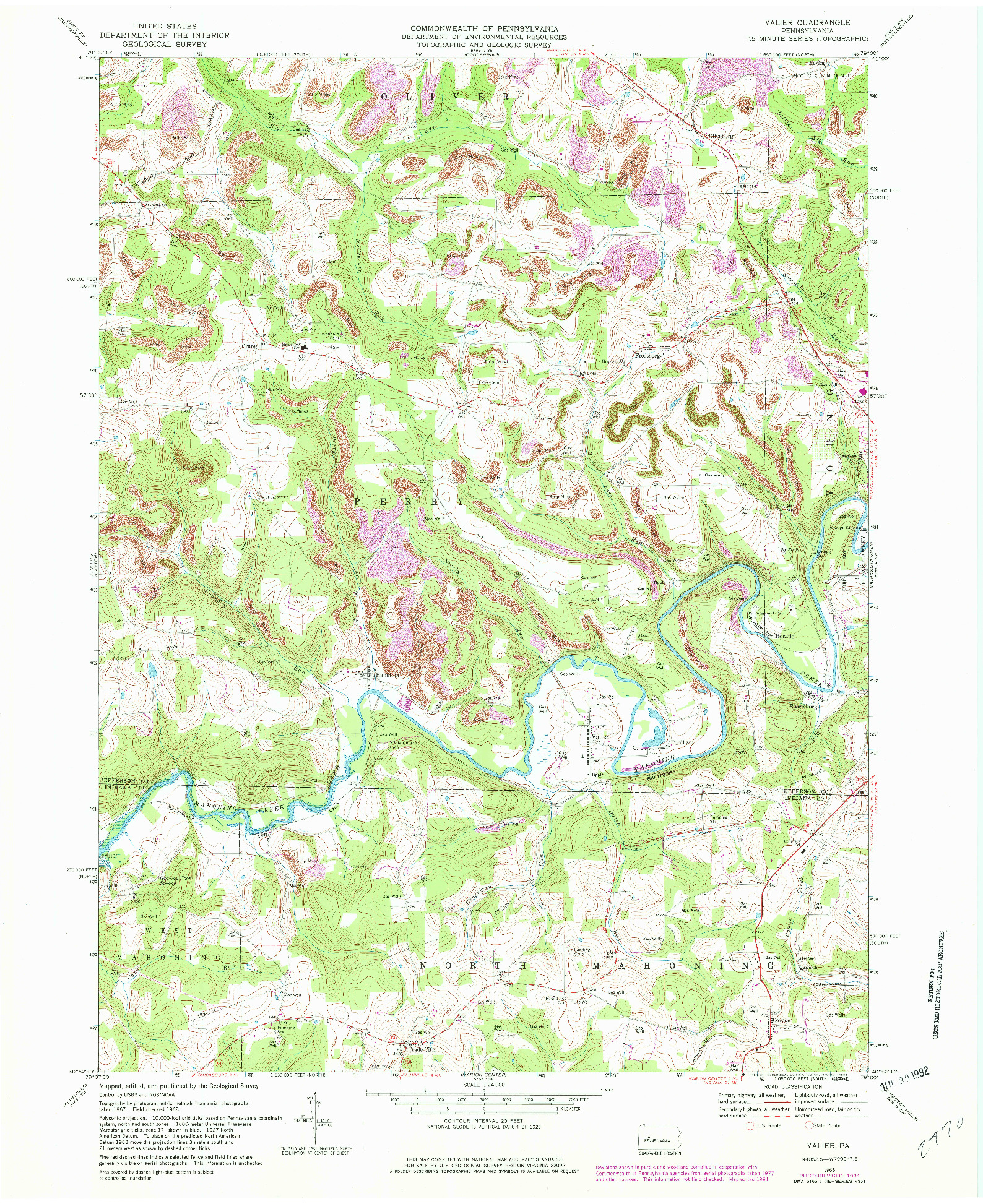 USGS 1:24000-SCALE QUADRANGLE FOR VALIER, PA 1968