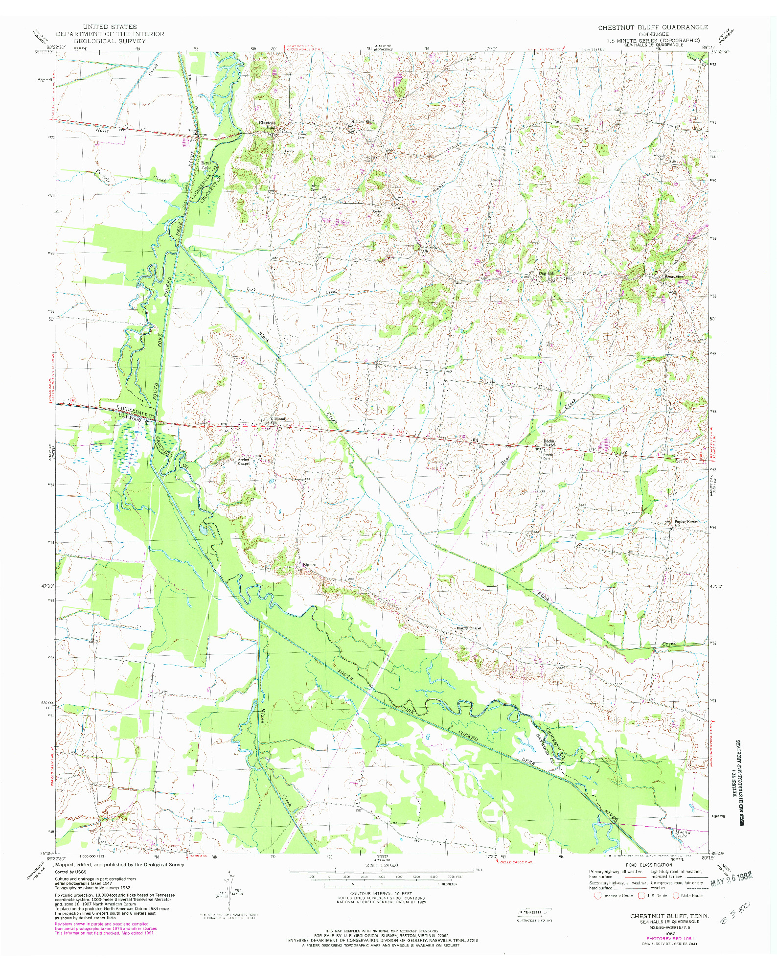 USGS 1:24000-SCALE QUADRANGLE FOR CHESTNUT BLUFF, TN 1952