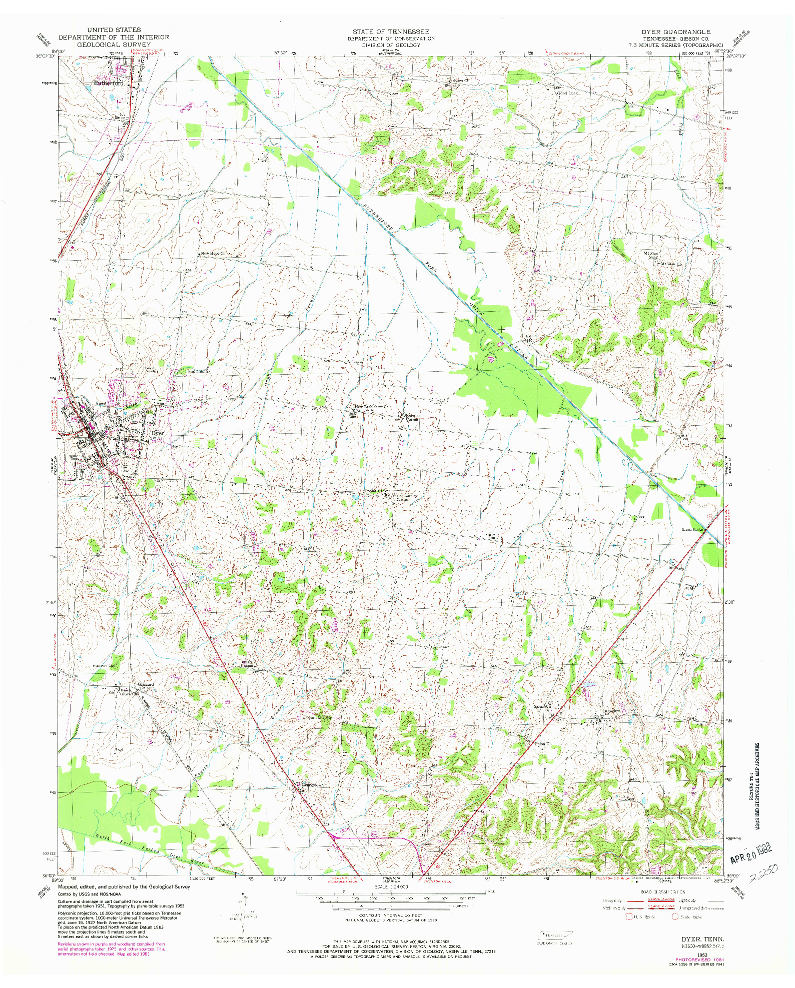 USGS 1:24000-SCALE QUADRANGLE FOR DYER, TN 1953