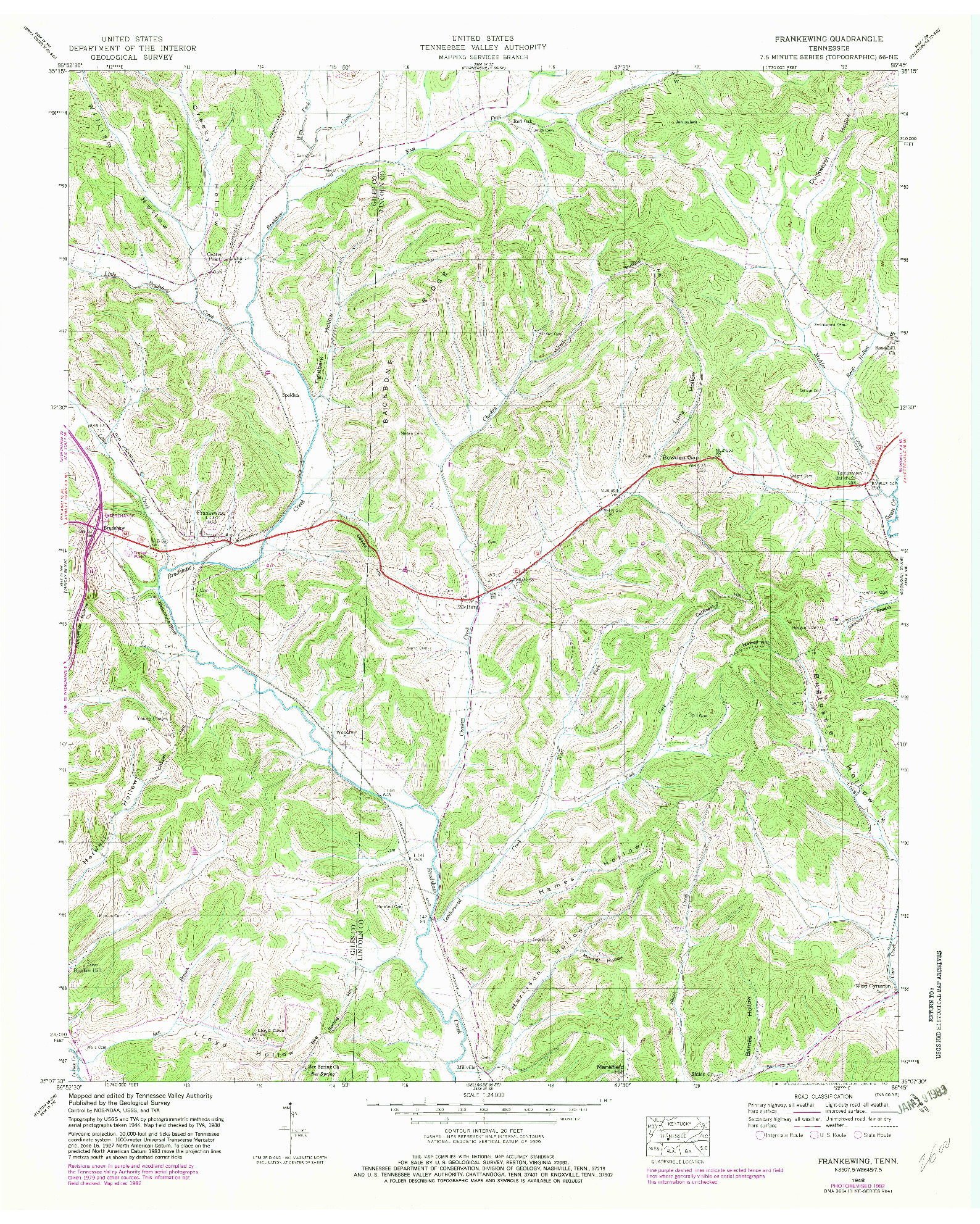 USGS 1:24000-SCALE QUADRANGLE FOR FRANKEWING, TN 1948