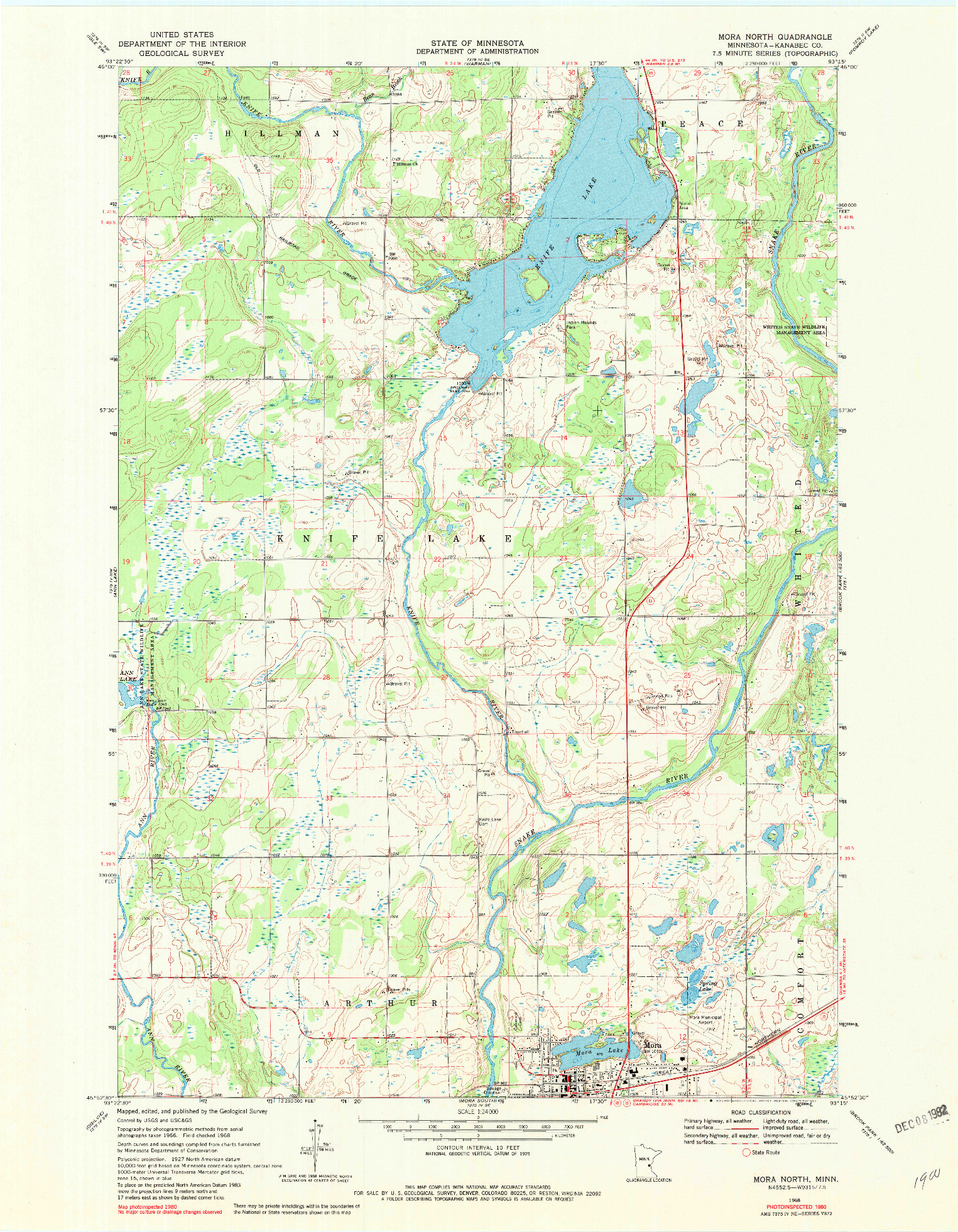 USGS 1:24000-SCALE QUADRANGLE FOR MORA NORTH, MN 1968