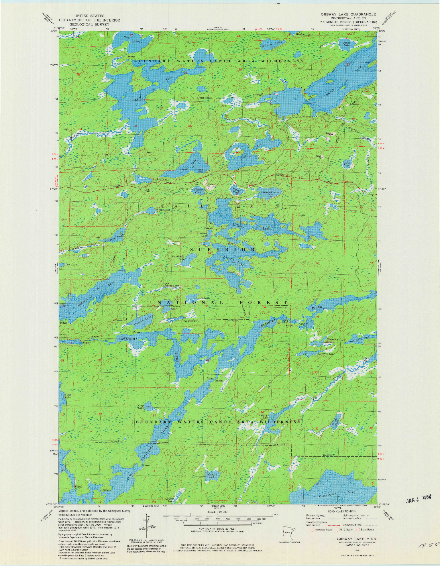 USGS 1:24000-SCALE QUADRANGLE FOR OJIBWAY LAKE, MN 1981