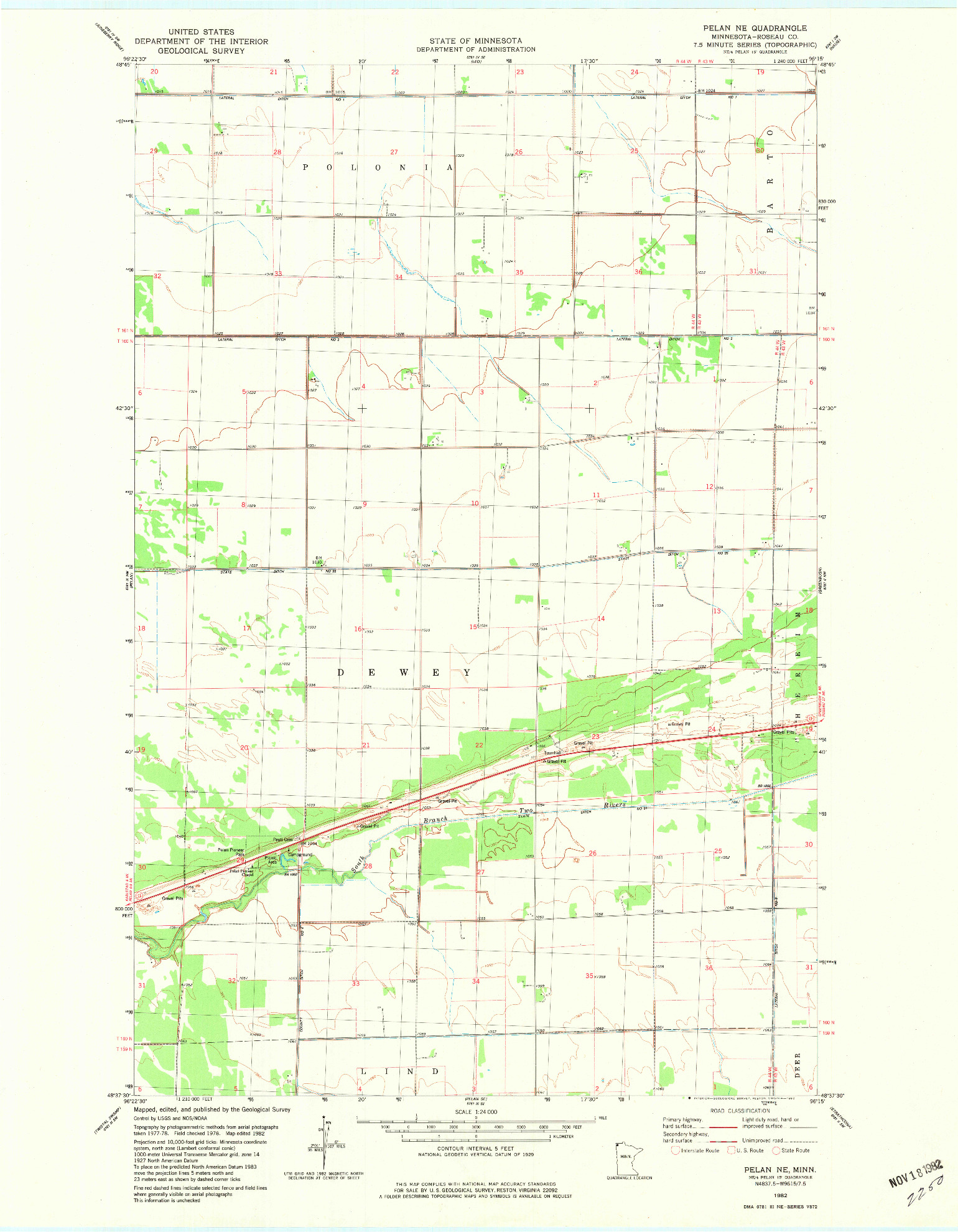 USGS 1:24000-SCALE QUADRANGLE FOR PELAN NE, MN 1982