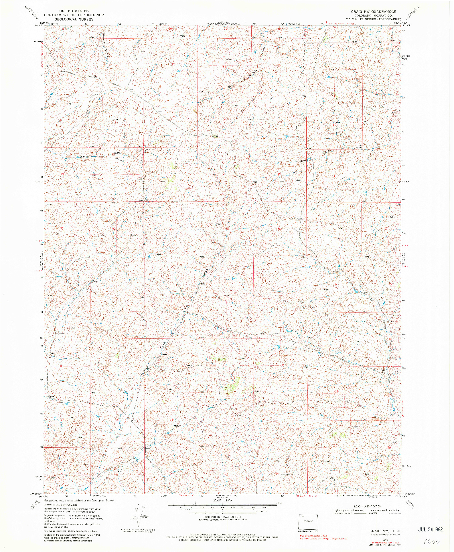 USGS 1:24000-SCALE QUADRANGLE FOR CRAIG NW, CO 1969