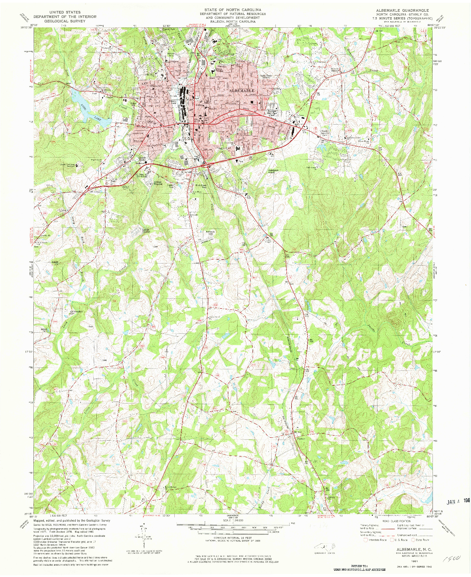 USGS 1:24000-SCALE QUADRANGLE FOR ALBEMARLE, NC 1981