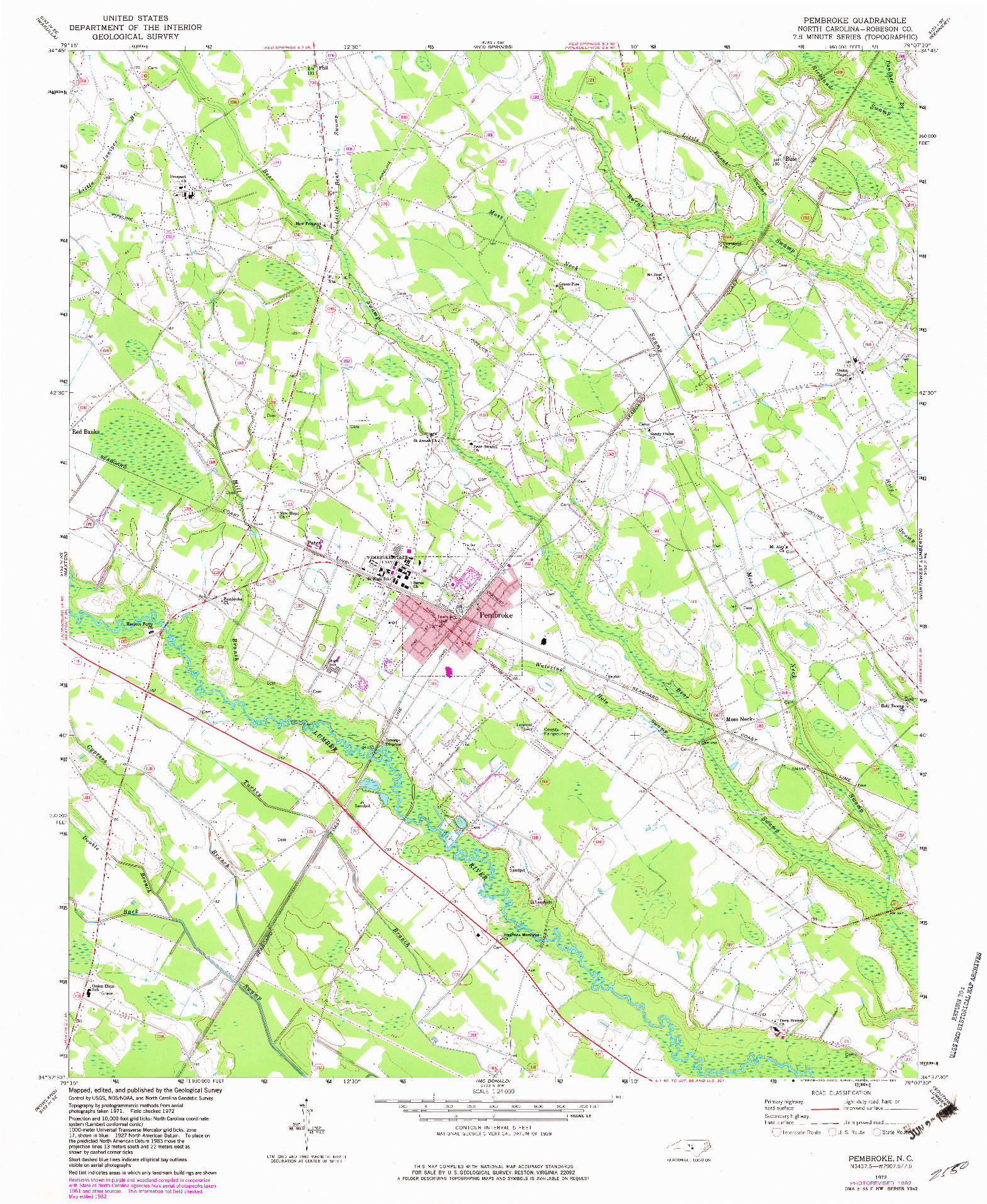 USGS 1:24000-SCALE QUADRANGLE FOR PEMBROKE, NC 1972