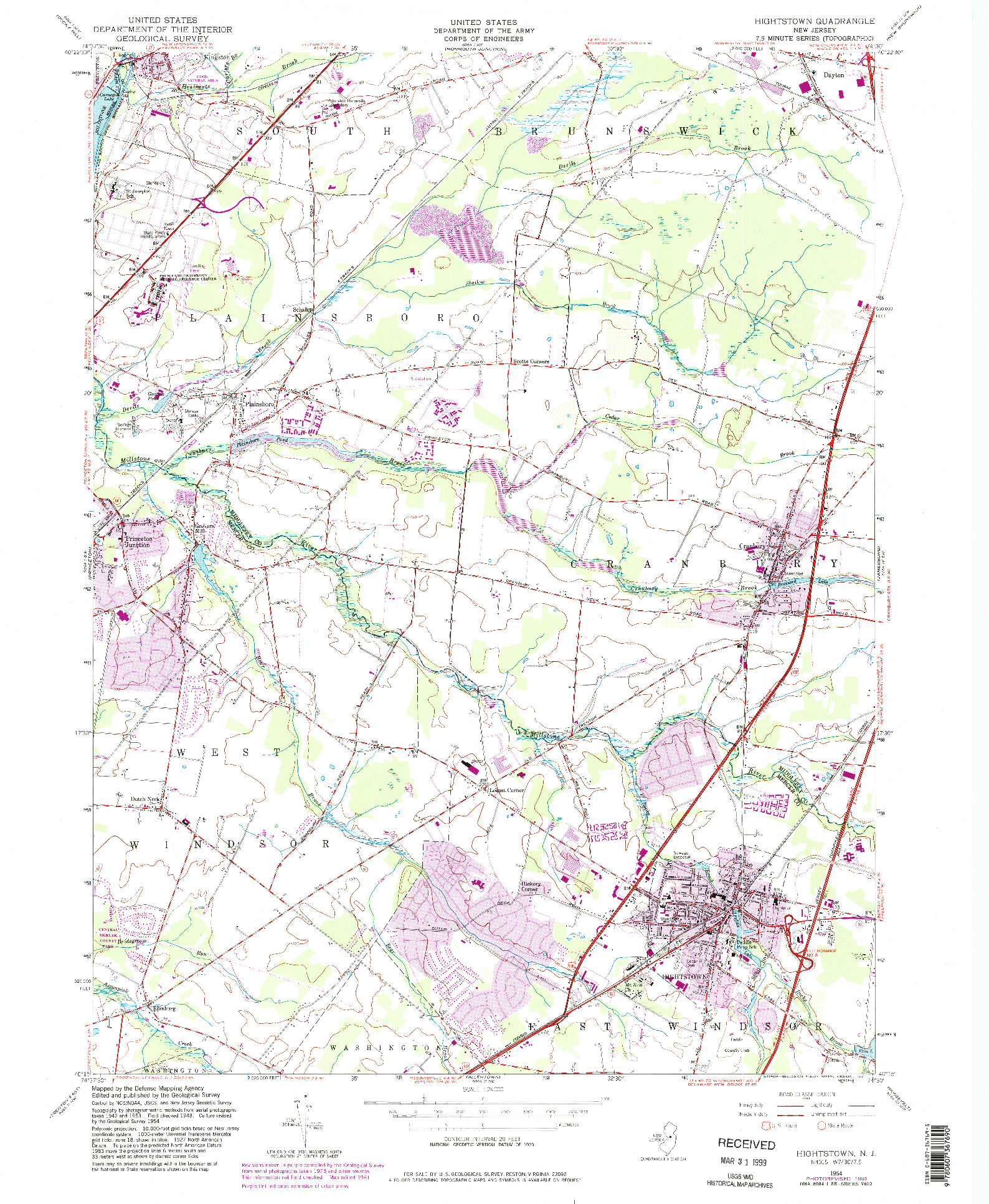 USGS 1:24000-SCALE QUADRANGLE FOR HIGHTSTOWN, NJ 1954