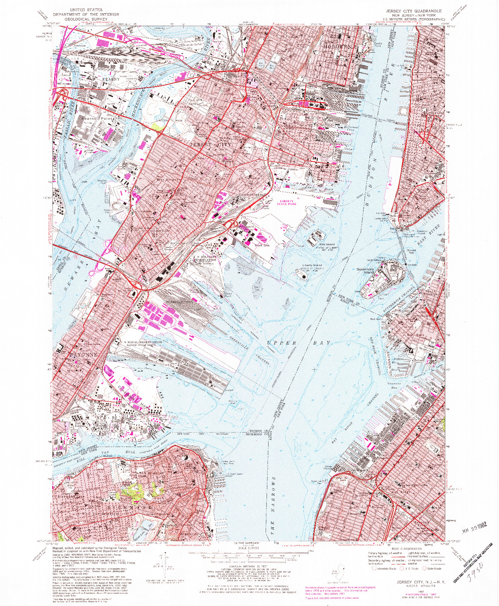 USGS 1:24000-SCALE QUADRANGLE FOR JERSEY CITY, NJ 1967