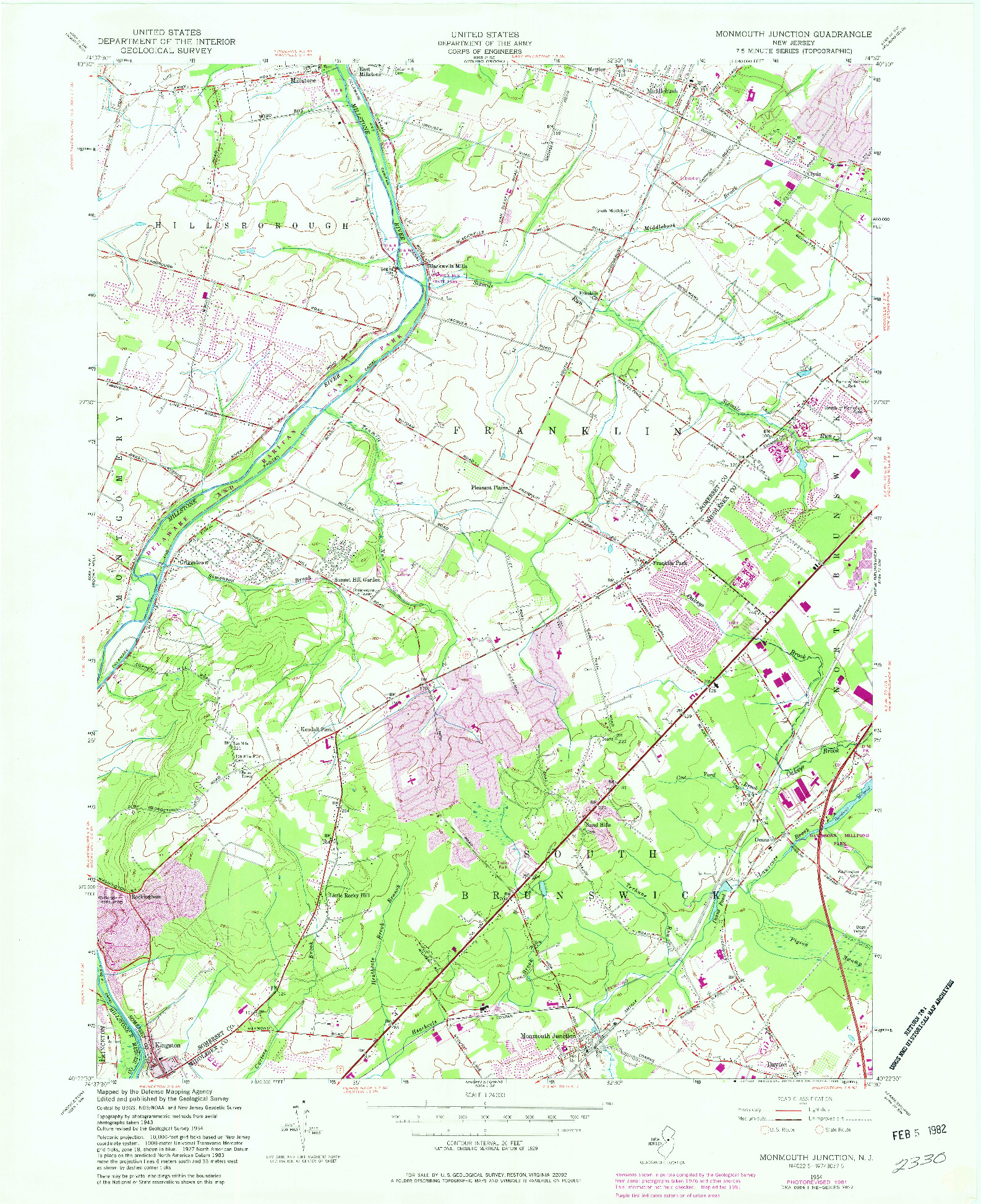 USGS 1:24000-SCALE QUADRANGLE FOR MONMOUTH JUNCTION, NJ 1954