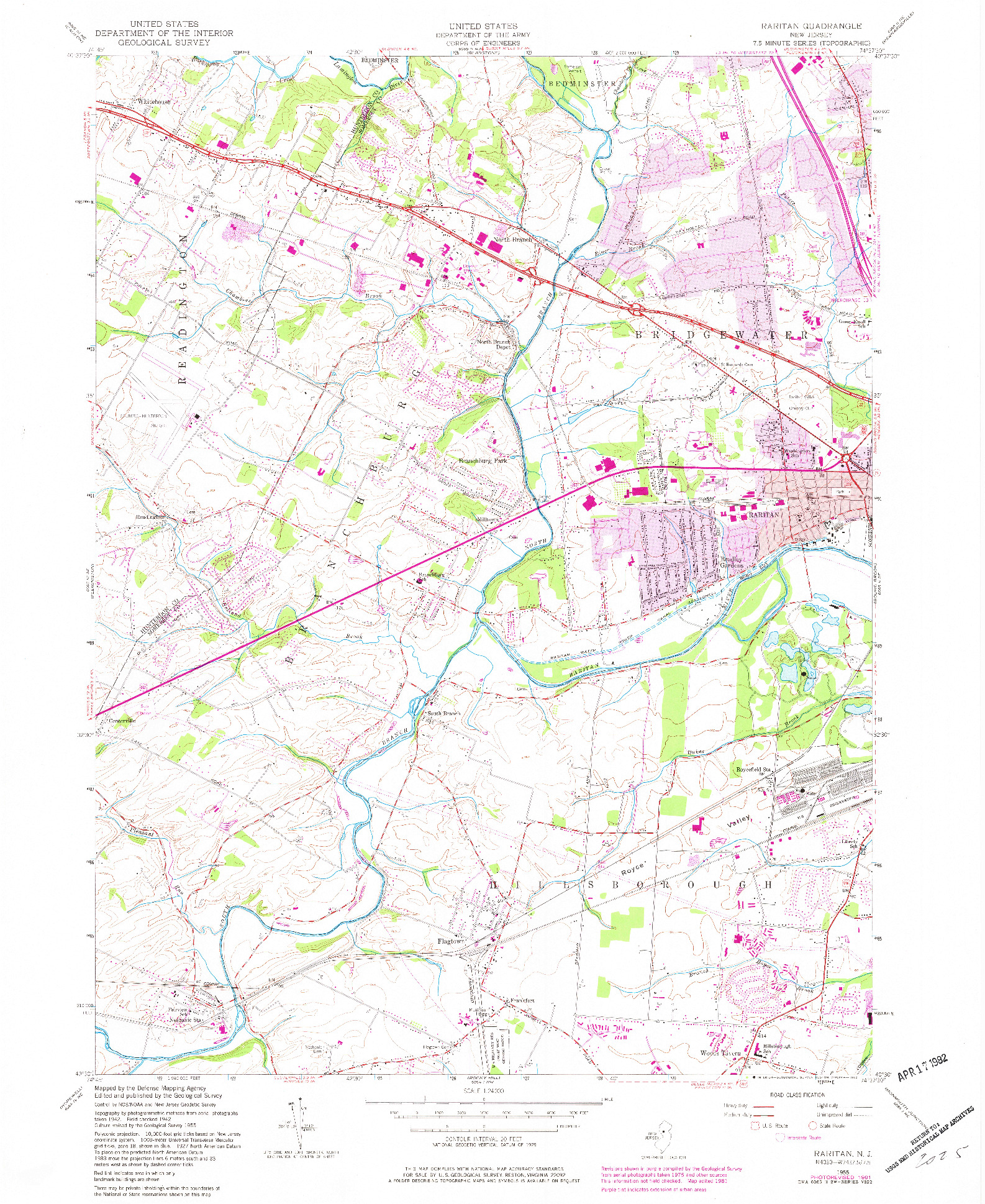 USGS 1:24000-SCALE QUADRANGLE FOR RARITAN, NJ 1955
