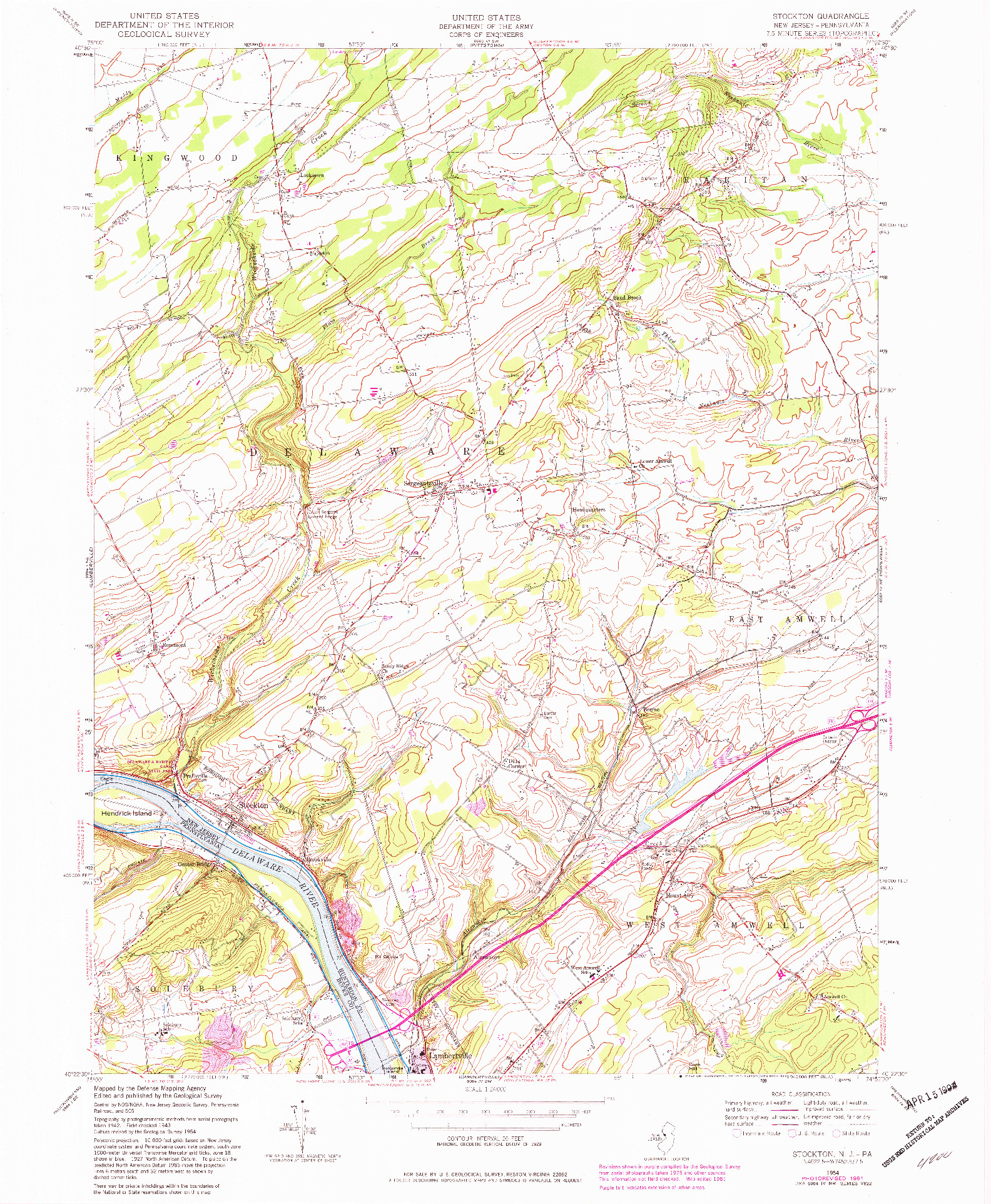 USGS 1:24000-SCALE QUADRANGLE FOR STOCKTON, NJ 1954