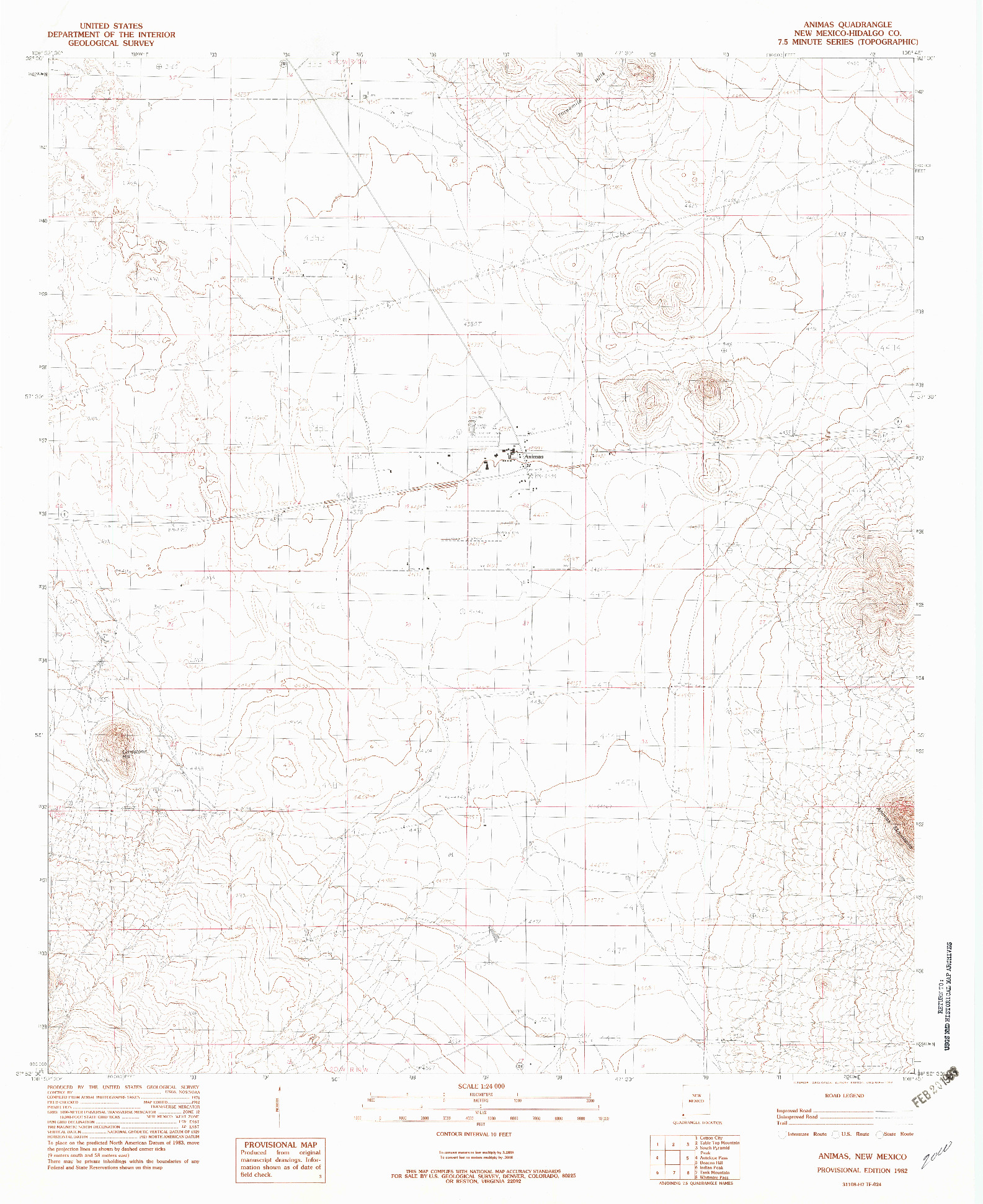 USGS 1:24000-SCALE QUADRANGLE FOR ANIMAS, NM 1982