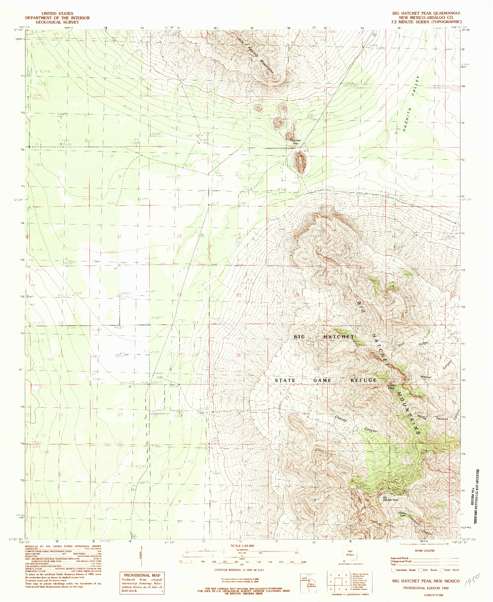 USGS 1:24000-SCALE QUADRANGLE FOR BIG HATCHET PEAK, NM 1982