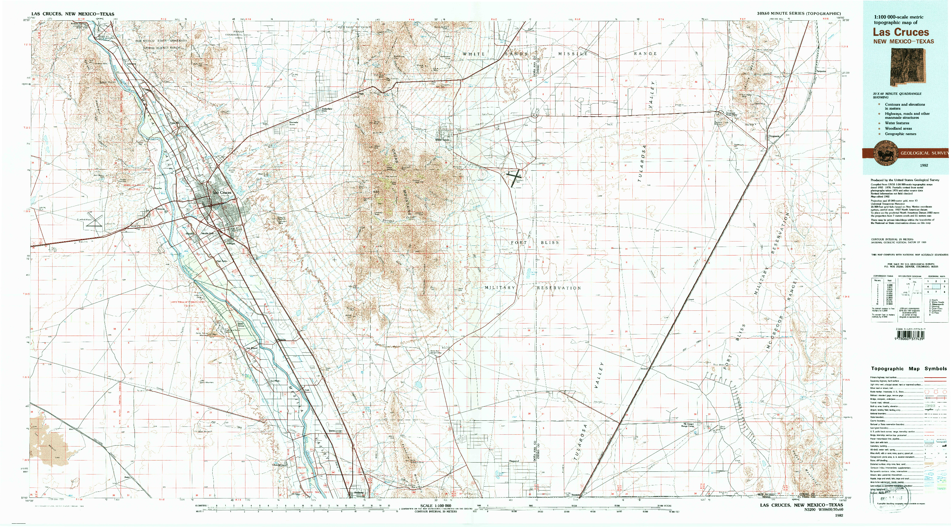 USGS 1:100000-SCALE QUADRANGLE FOR LAS CRUCES, NM 1982