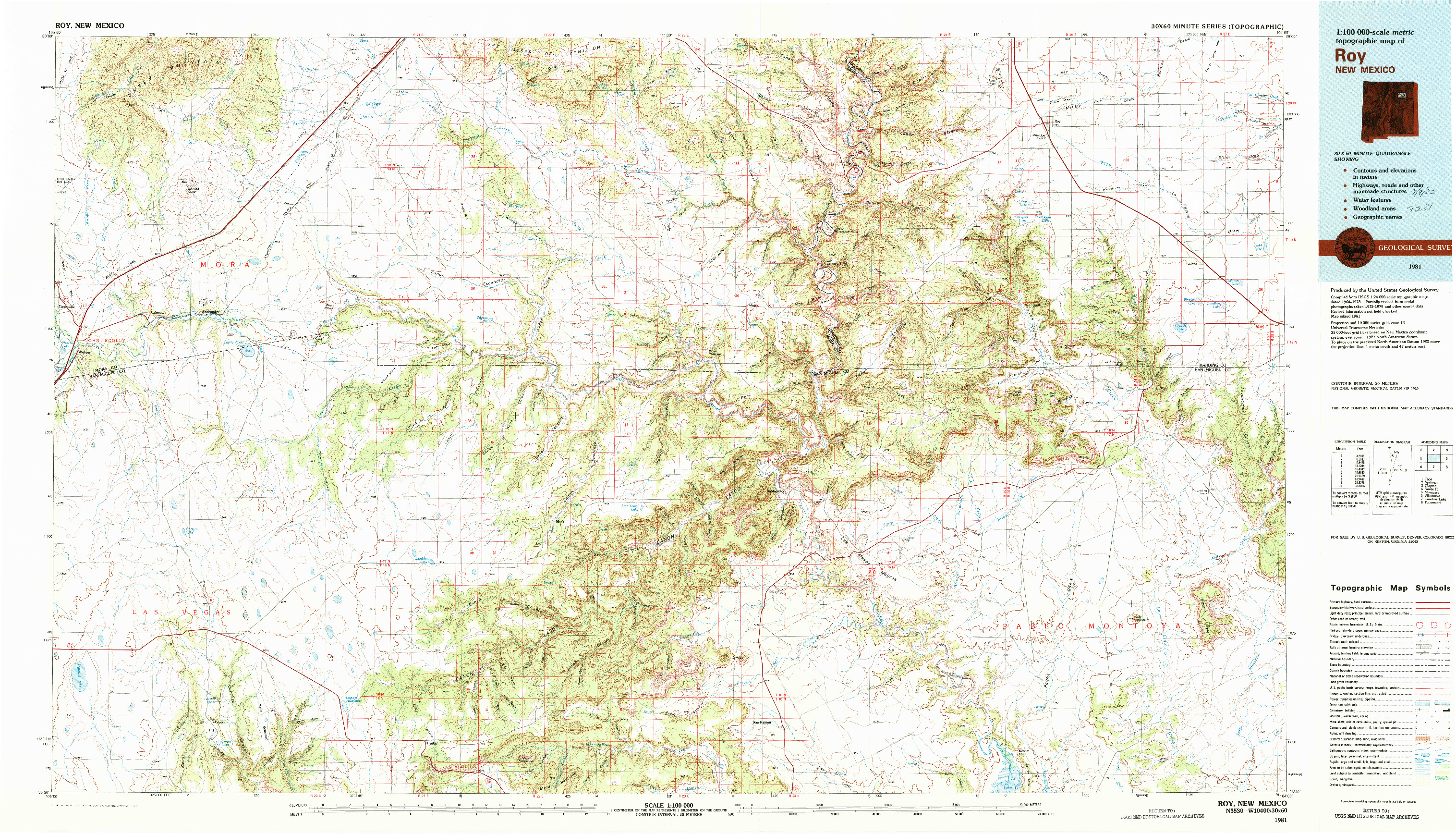 USGS 1:100000-SCALE QUADRANGLE FOR ROY, NM 1981