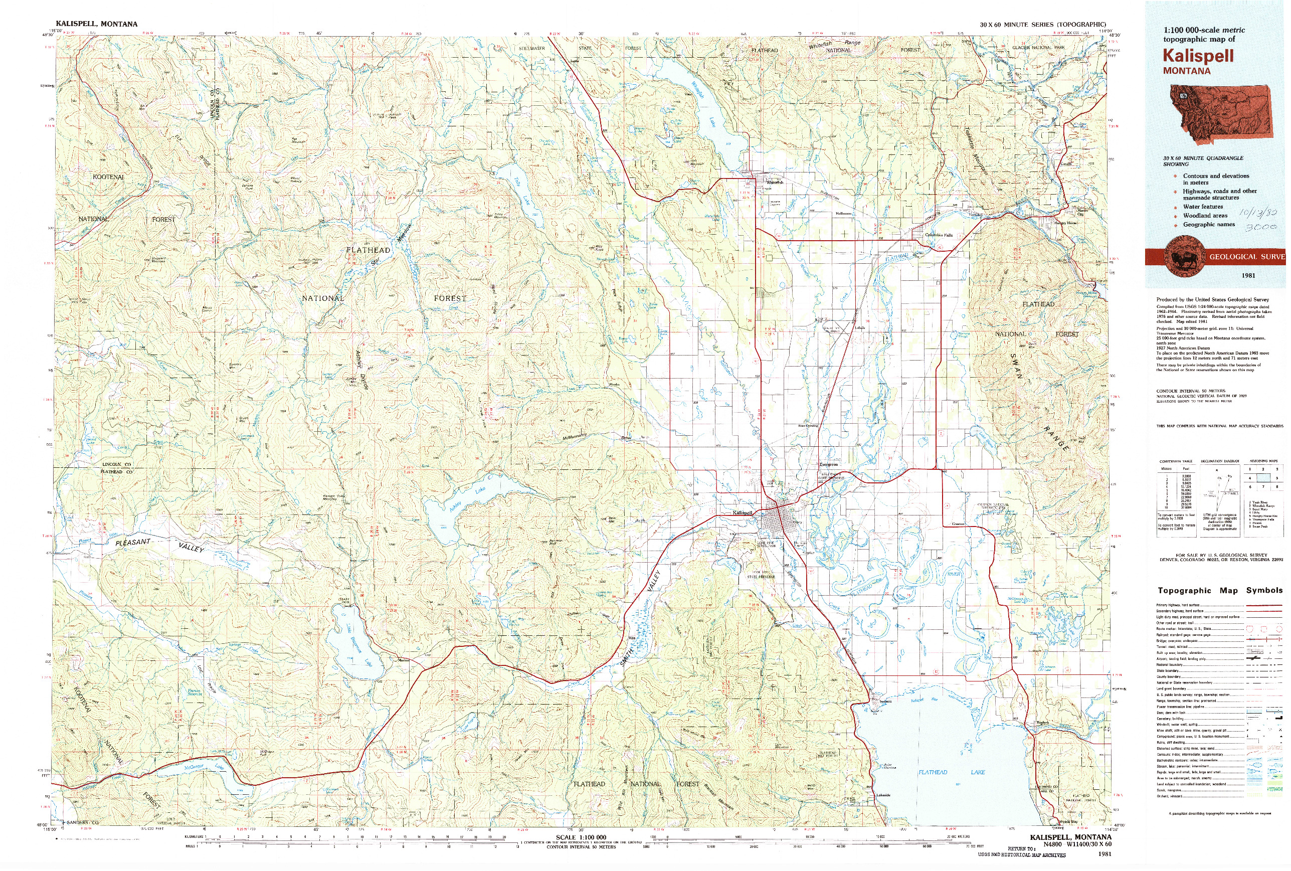 USGS 1:100000-SCALE QUADRANGLE FOR KALISPELL, MT 1981