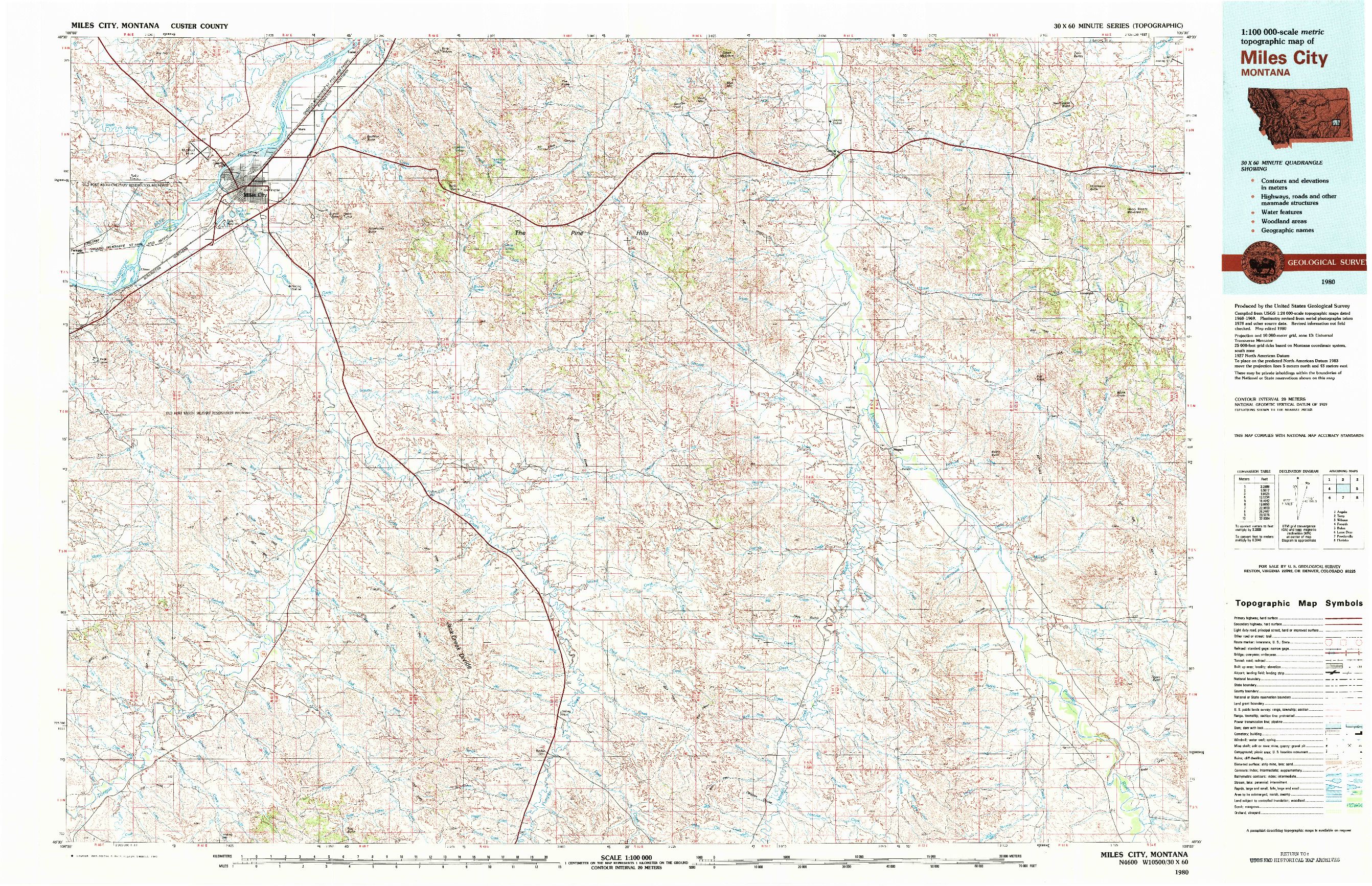 USGS 1:100000-SCALE QUADRANGLE FOR MILES CITY, MT 1980