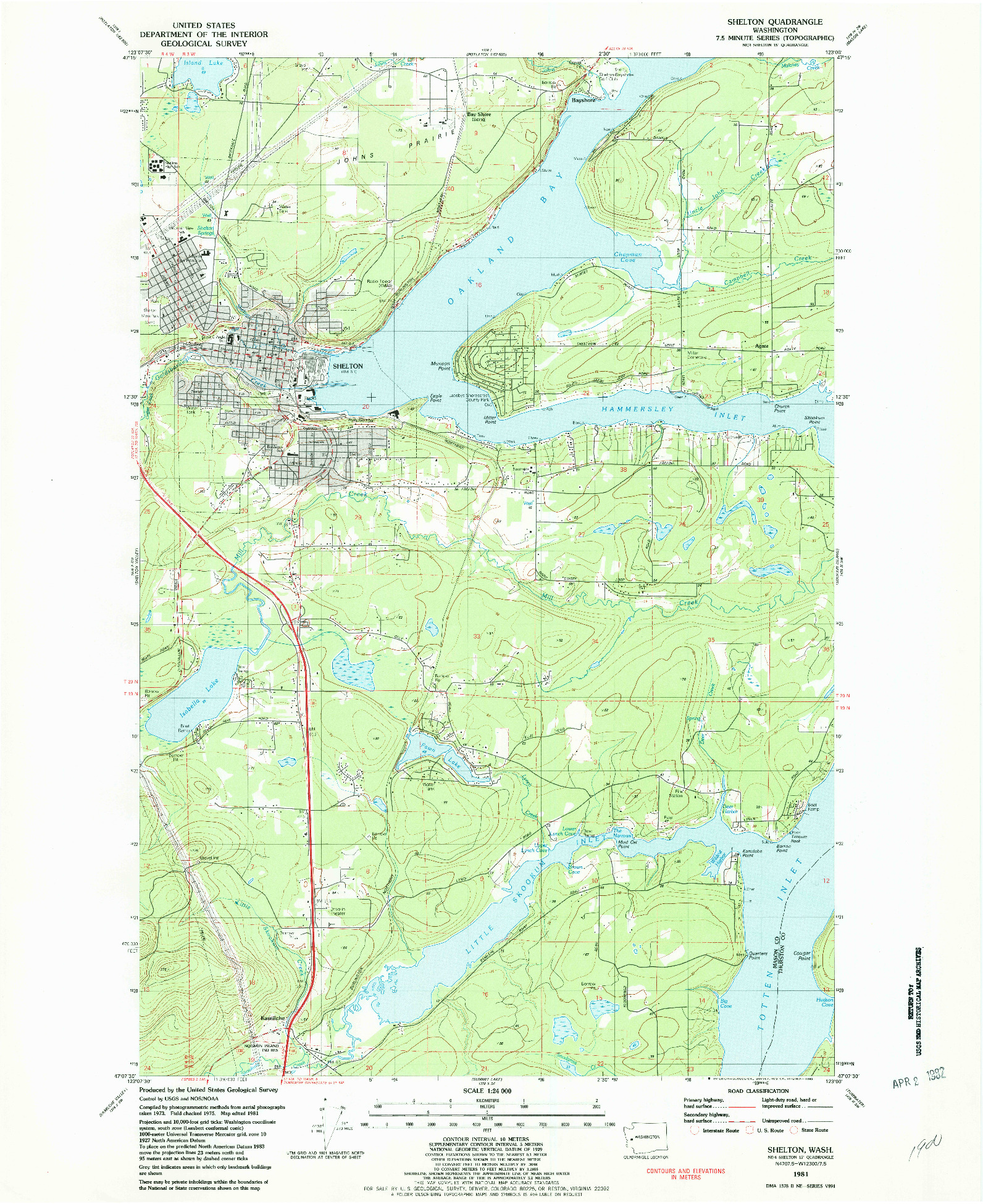 USGS 1:24000-SCALE QUADRANGLE FOR SHELTON, WA 1981
