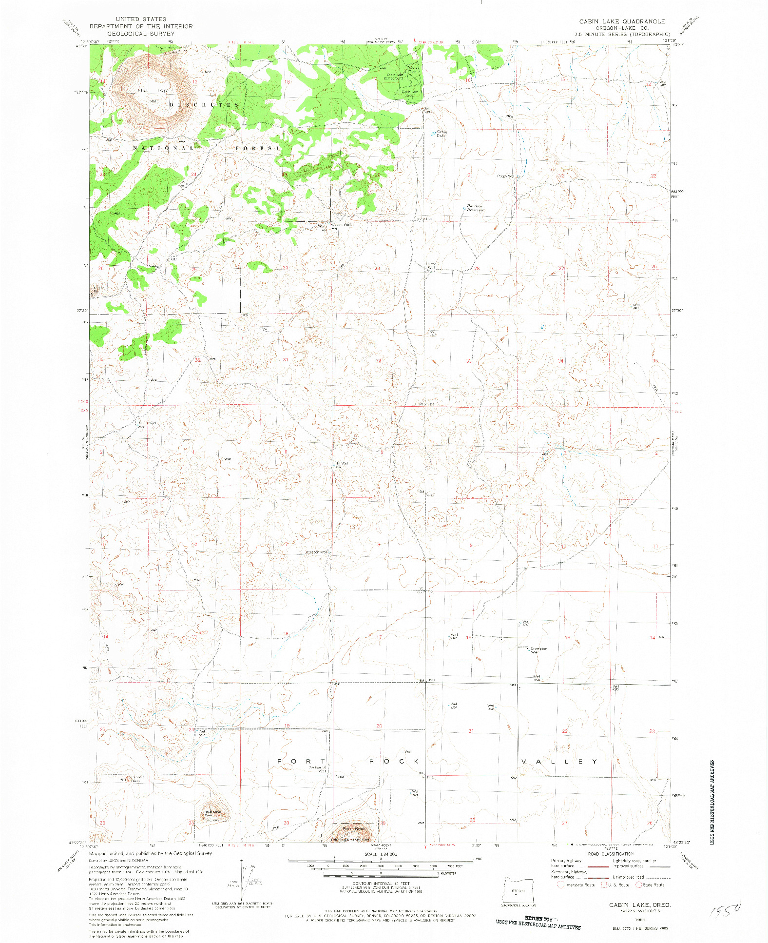 USGS 1:24000-SCALE QUADRANGLE FOR CABIN LAKE, OR 1981