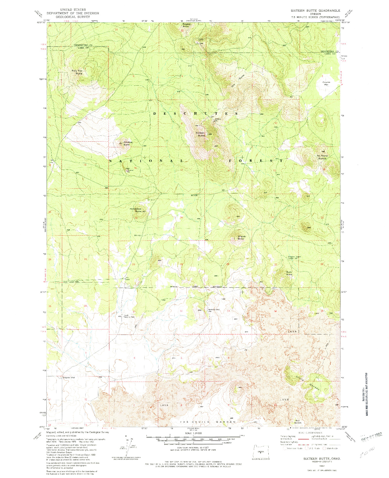 USGS 1:24000-SCALE QUADRANGLE FOR SIXTEEN BUTTE, OR 1982