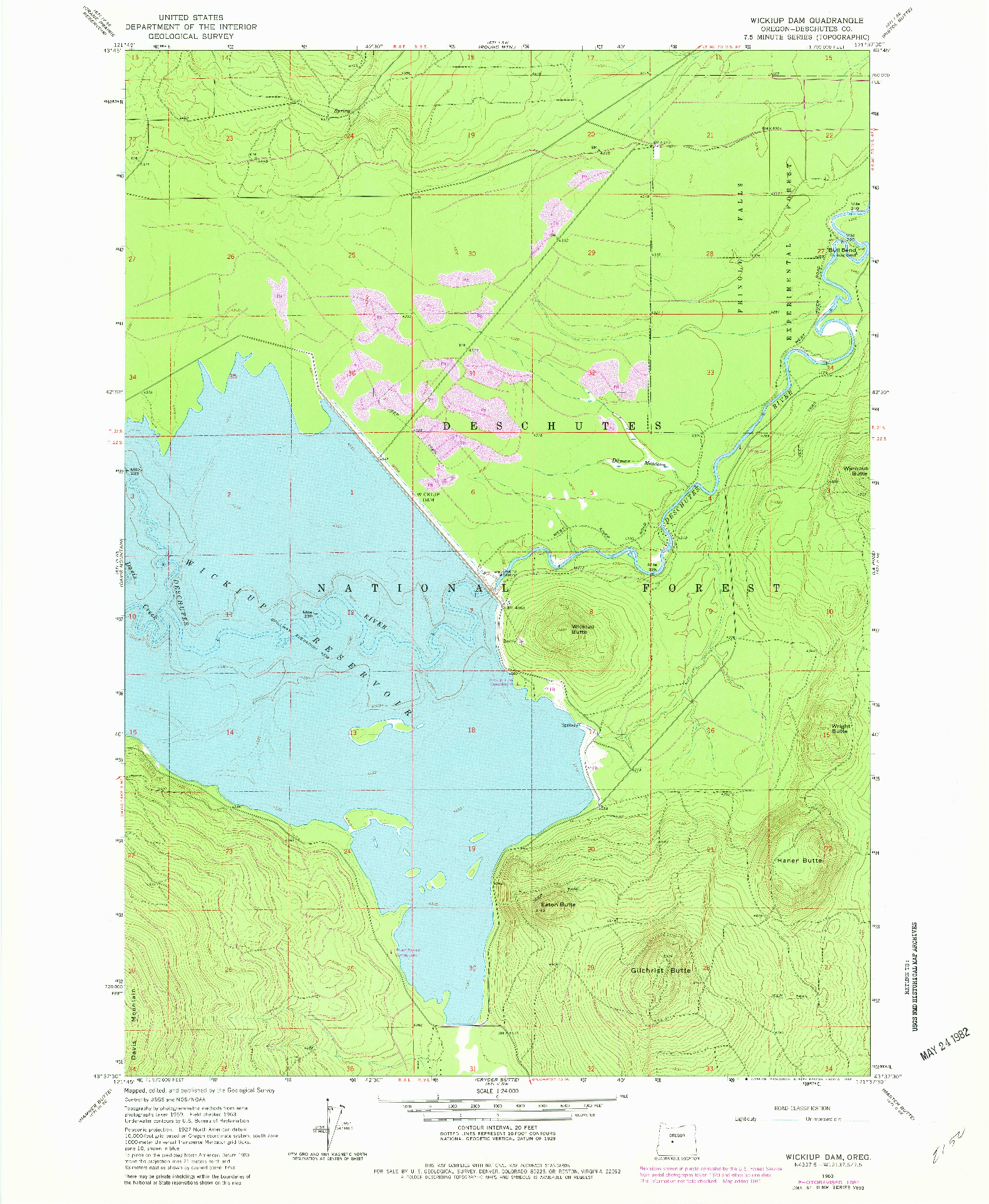 USGS 1:24000-SCALE QUADRANGLE FOR WICKIUP DAM, OR 1963