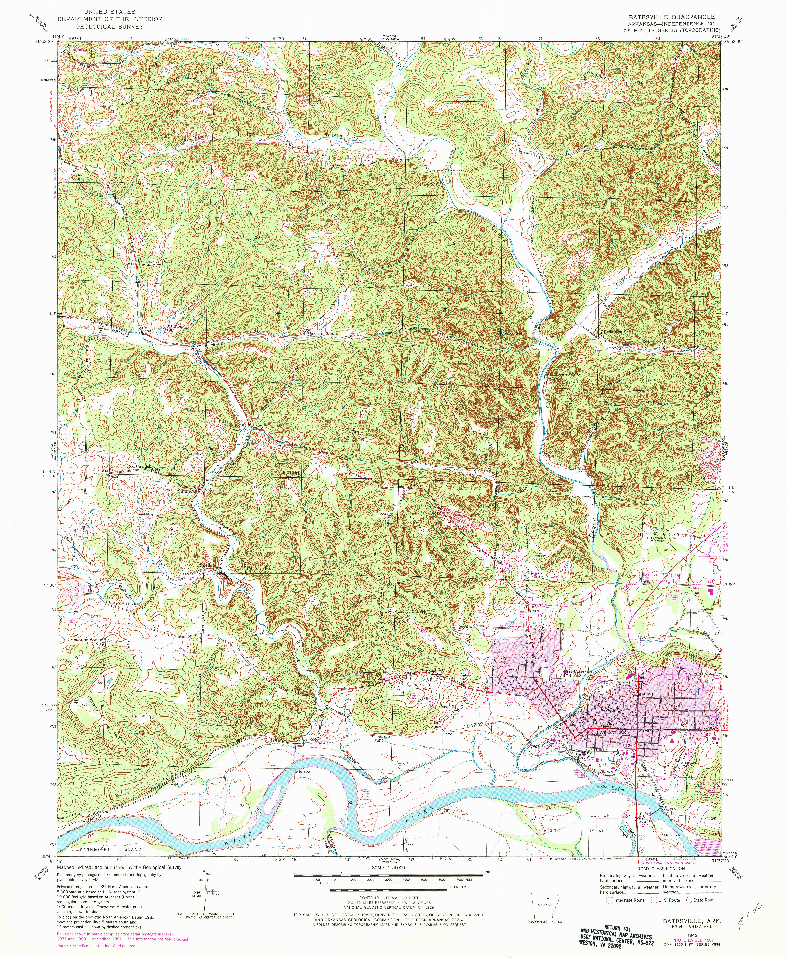 USGS 1:24000-SCALE QUADRANGLE FOR BATESVILLE, AR 1943