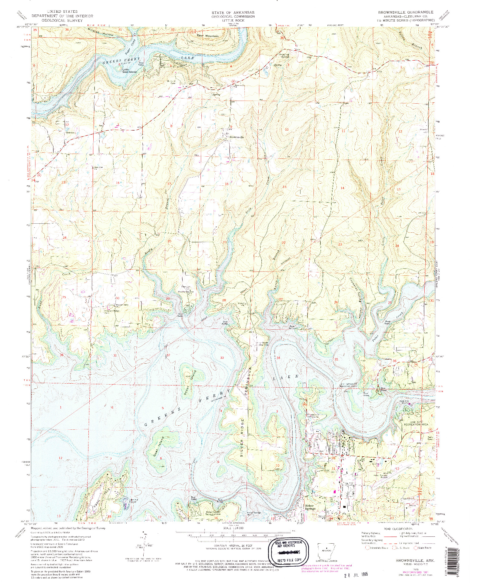 USGS 1:24000-SCALE QUADRANGLE FOR BROWNSVILLE, AR 1973