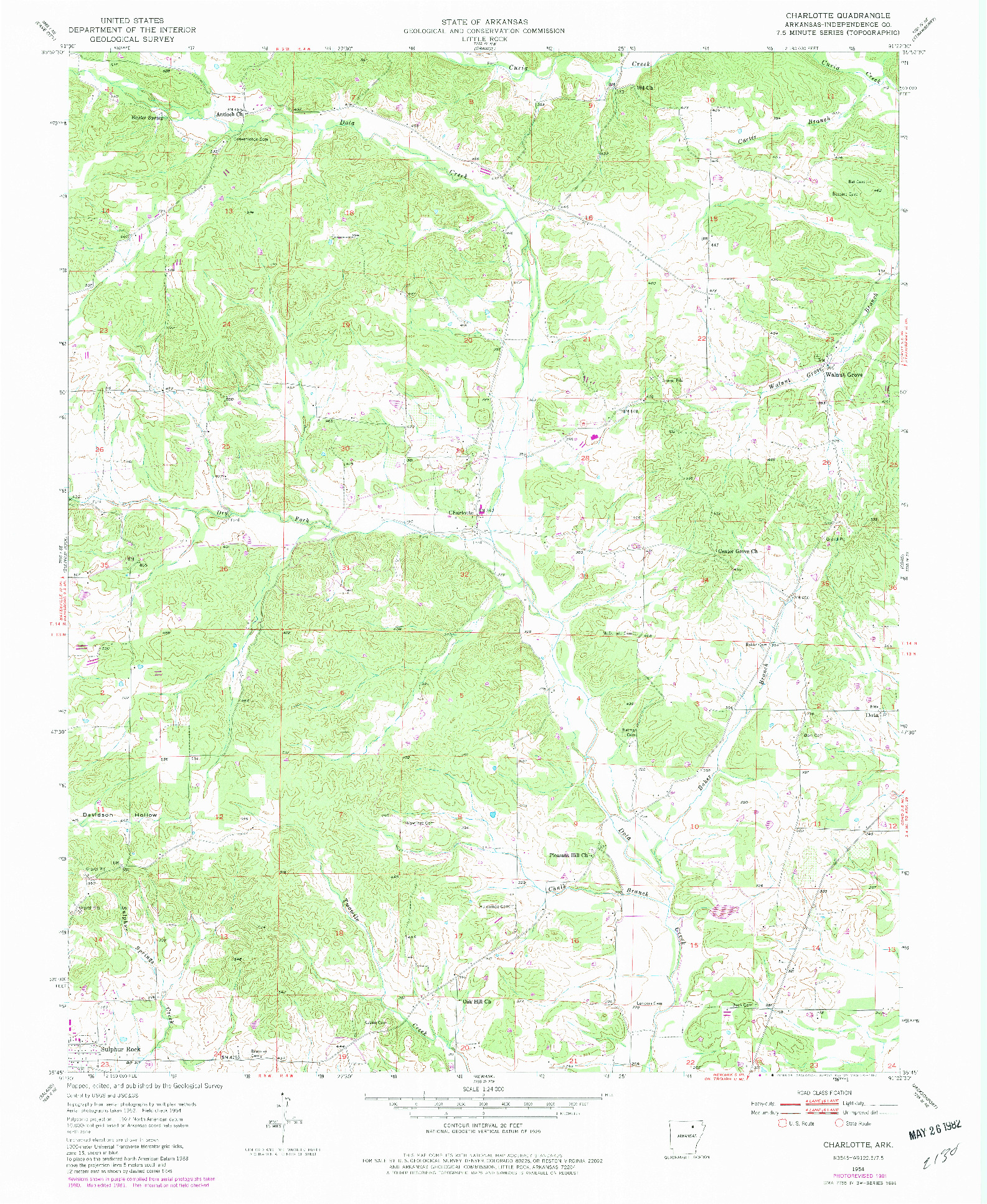 USGS 1:24000-SCALE QUADRANGLE FOR CHARLOTTE, AR 1954