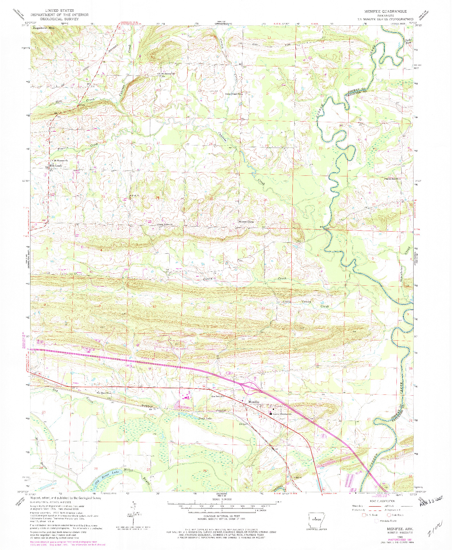 USGS 1:24000-SCALE QUADRANGLE FOR MENIFEE, AR 1961