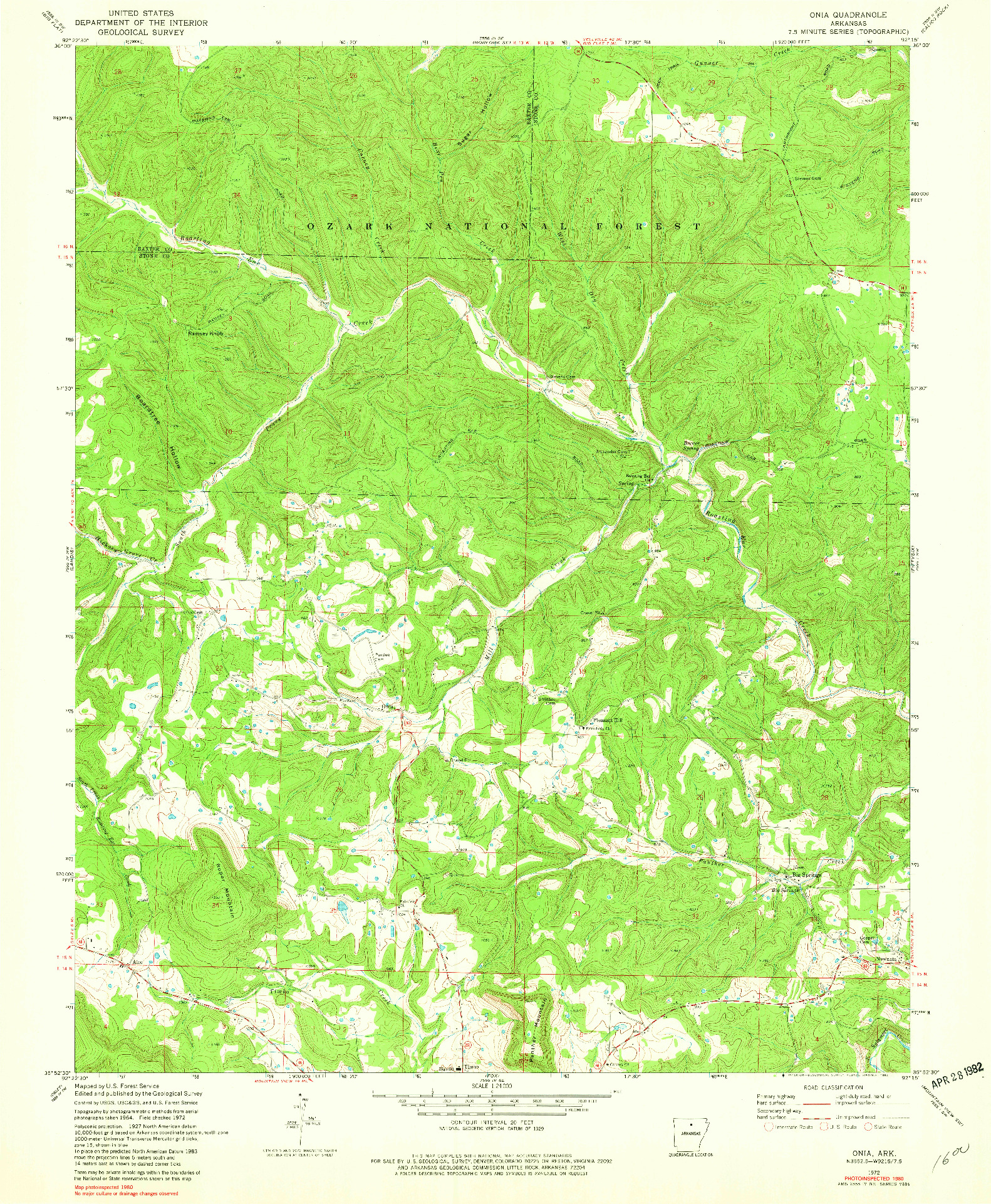 USGS 1:24000-SCALE QUADRANGLE FOR ONIA, AR 1972