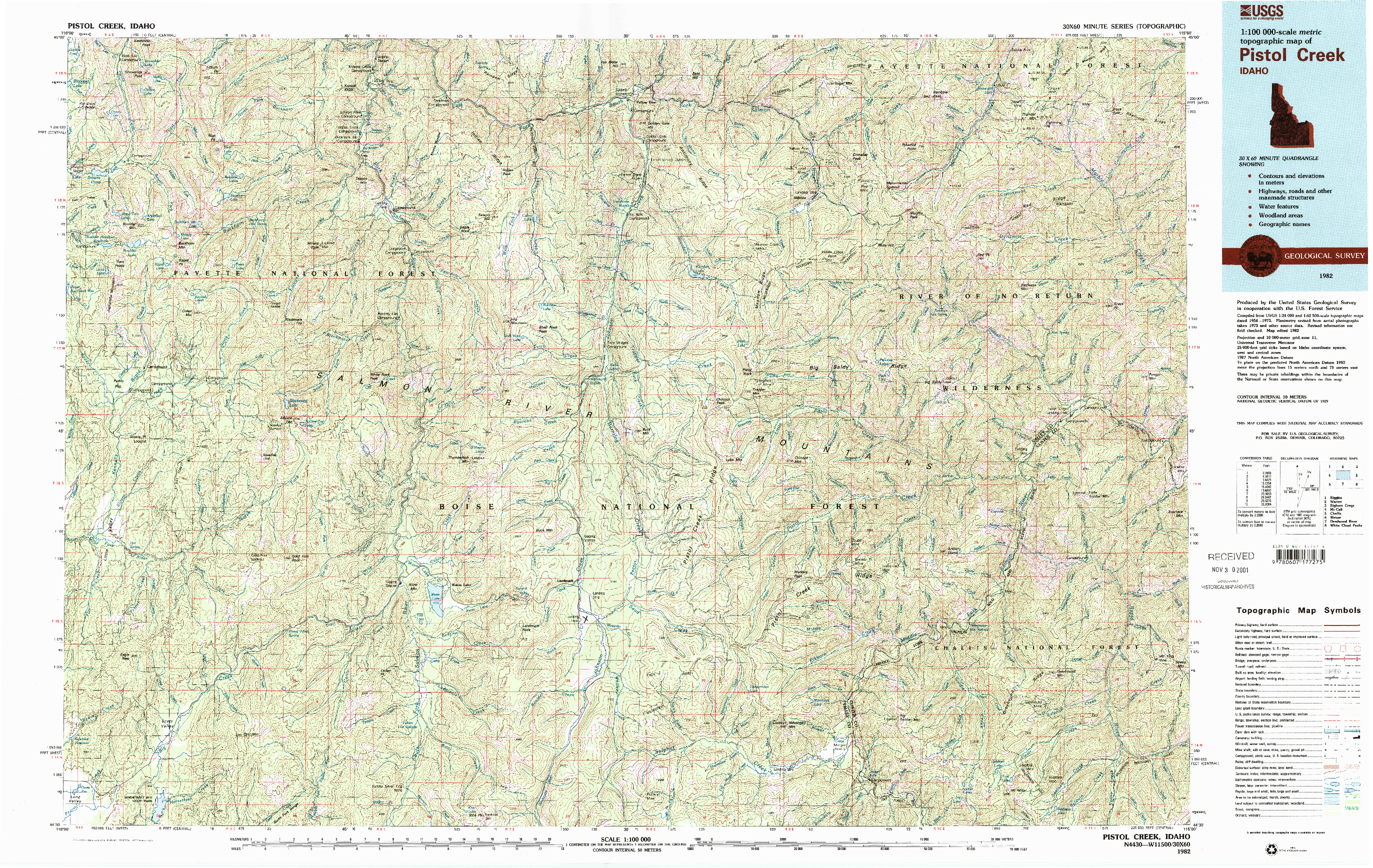 USGS 1:100000-SCALE QUADRANGLE FOR PISTOL CREEK, ID 1982