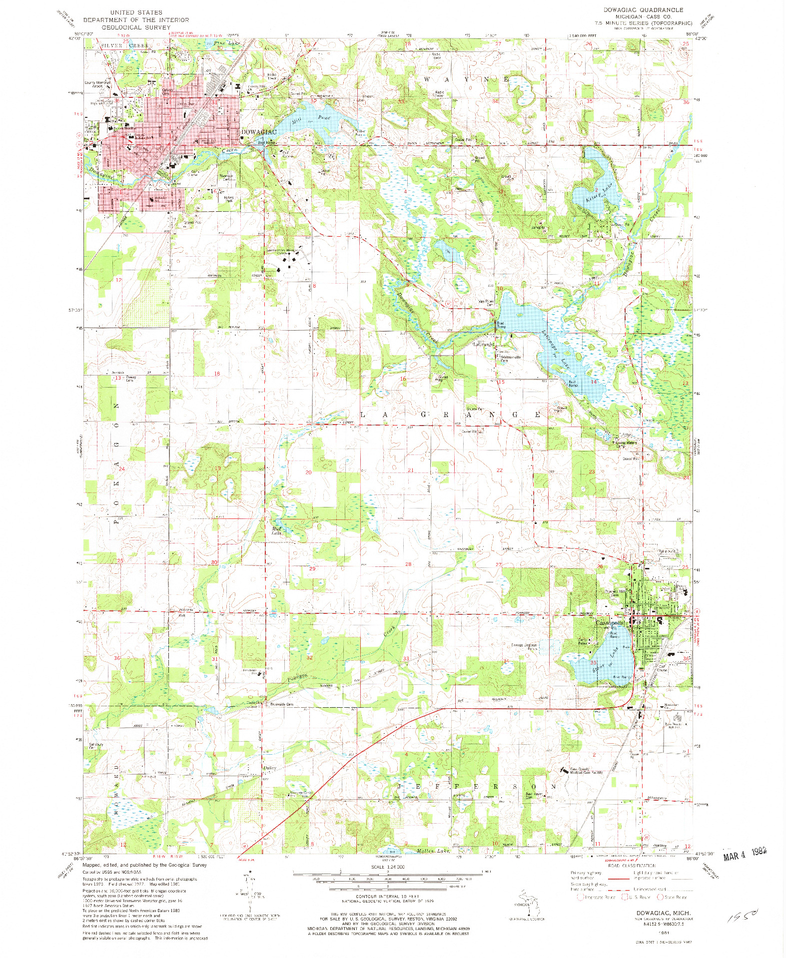 USGS 1:24000-SCALE QUADRANGLE FOR DOWAGIAC, MI 1981