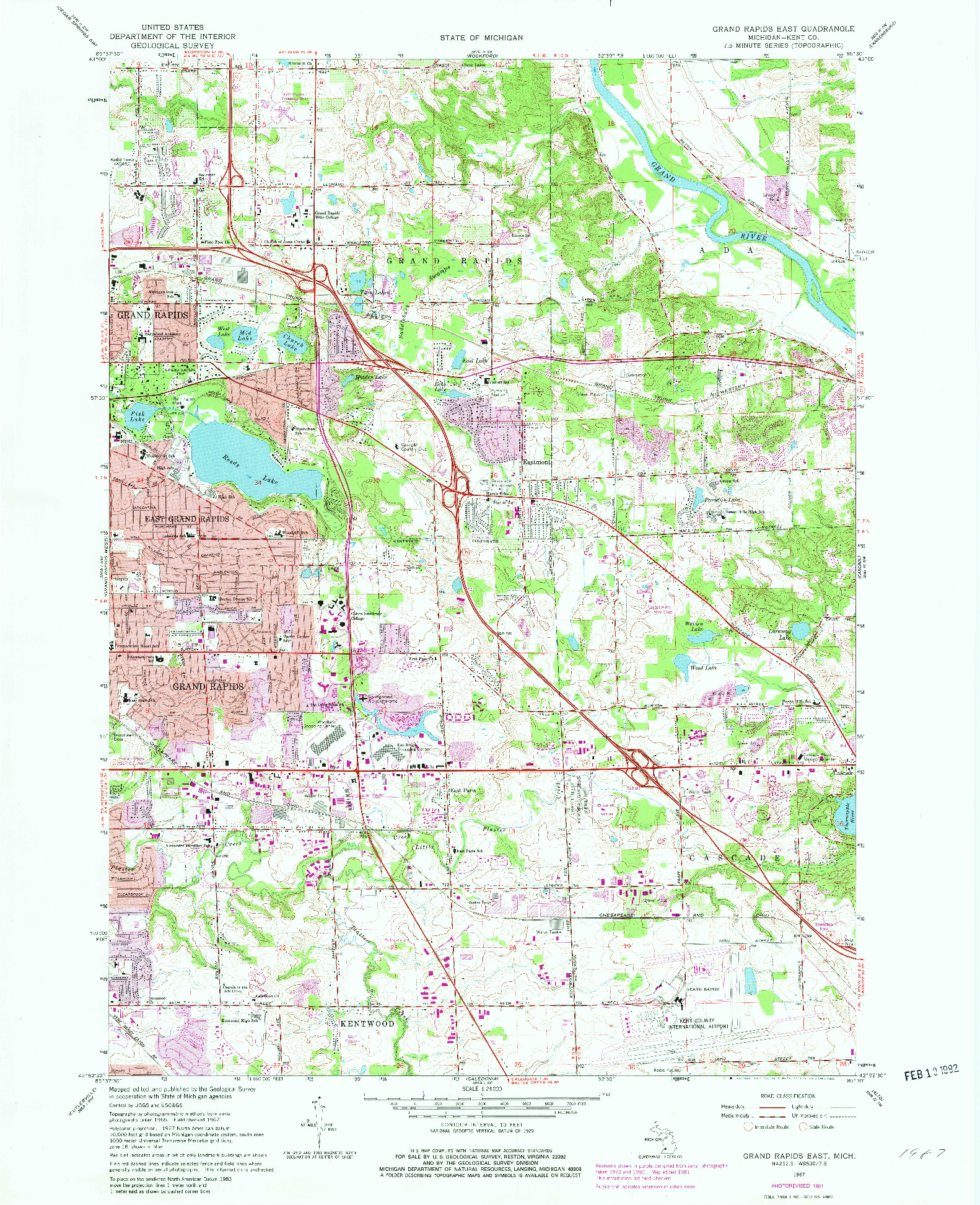 USGS 1:24000-SCALE QUADRANGLE FOR GRAND RAPIDS EAST, MI 1967