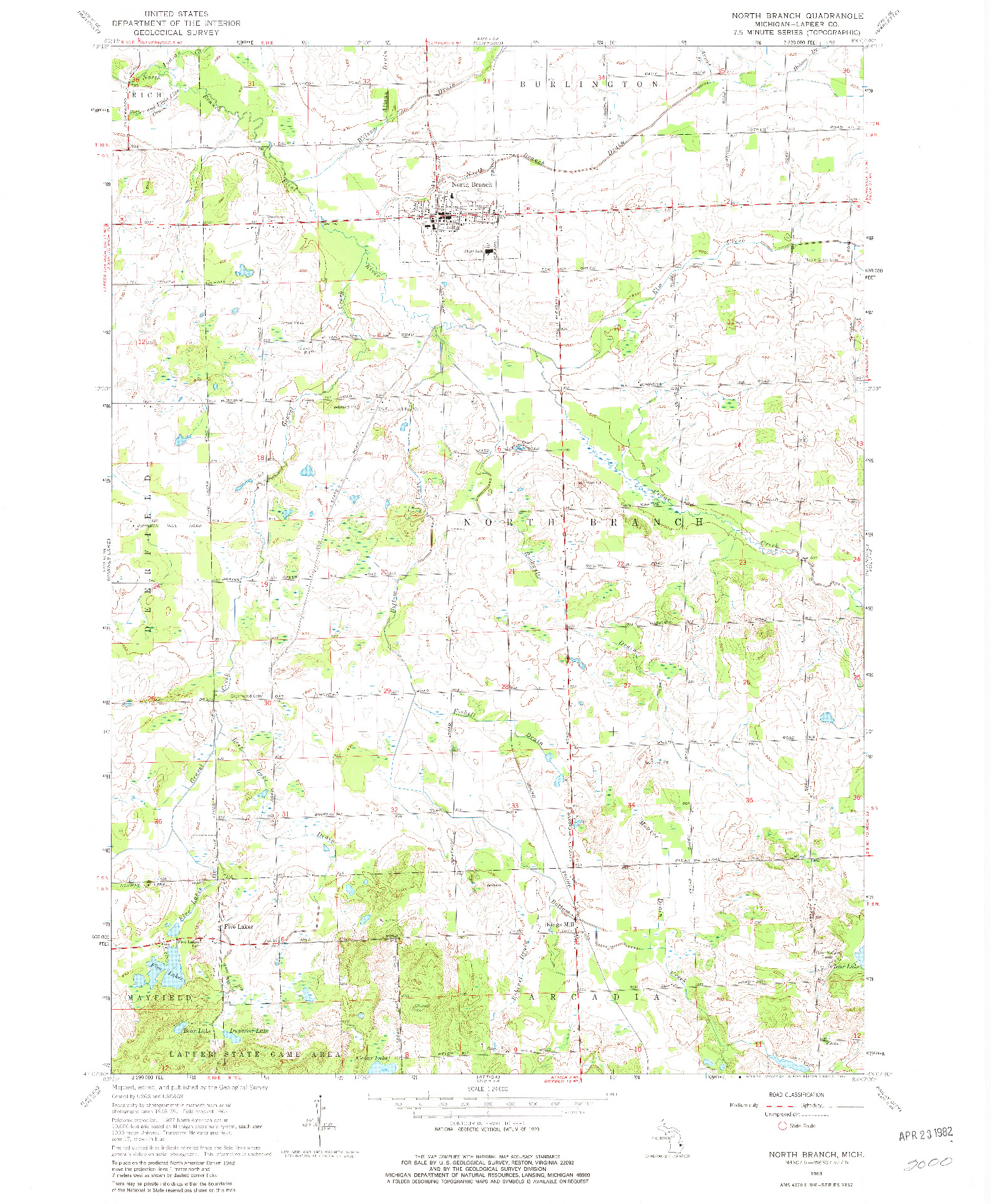 USGS 1:24000-SCALE QUADRANGLE FOR NORTH BRANCH, MI 1963