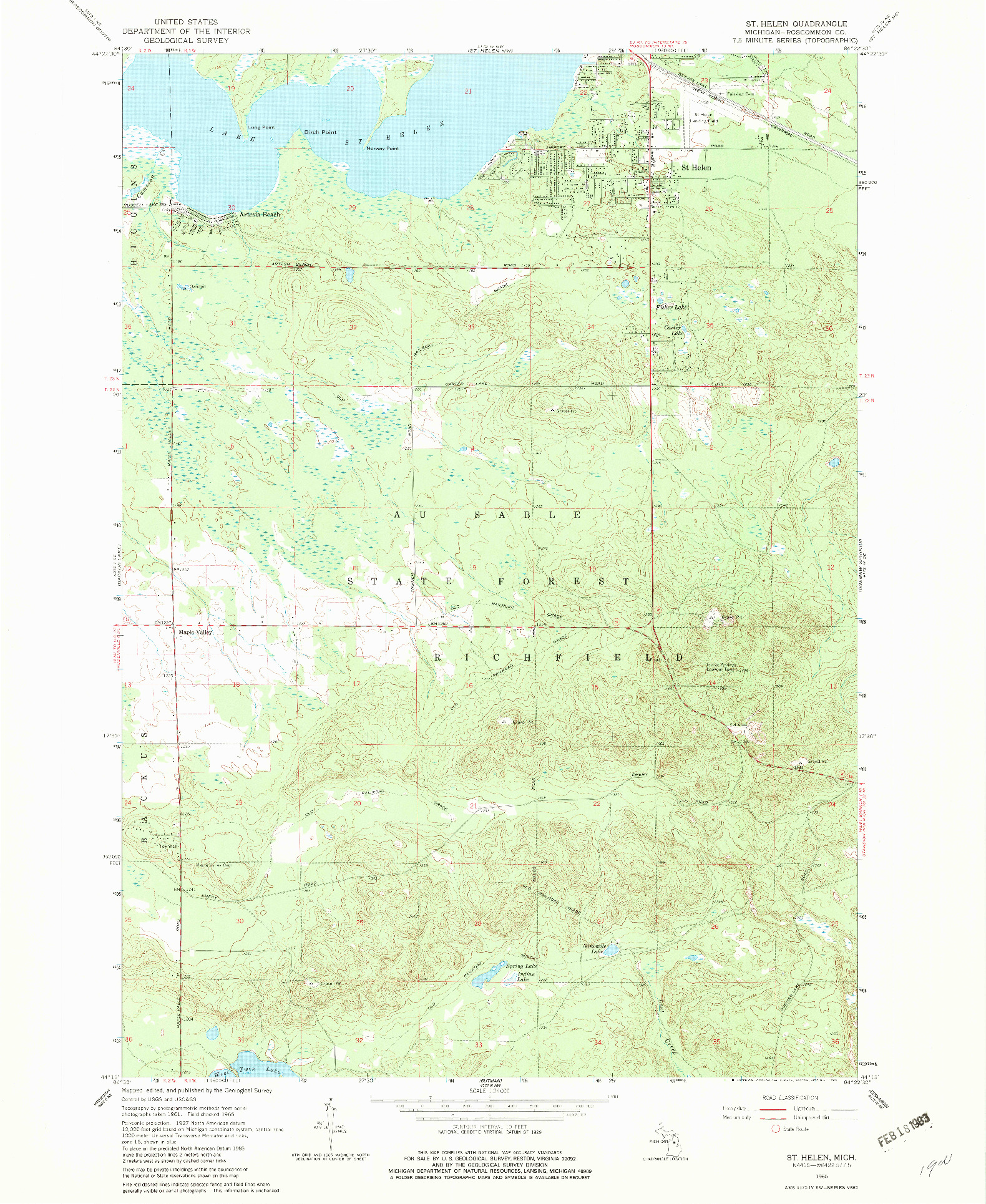 USGS 1:24000-SCALE QUADRANGLE FOR ST. HELEN, MI 1965