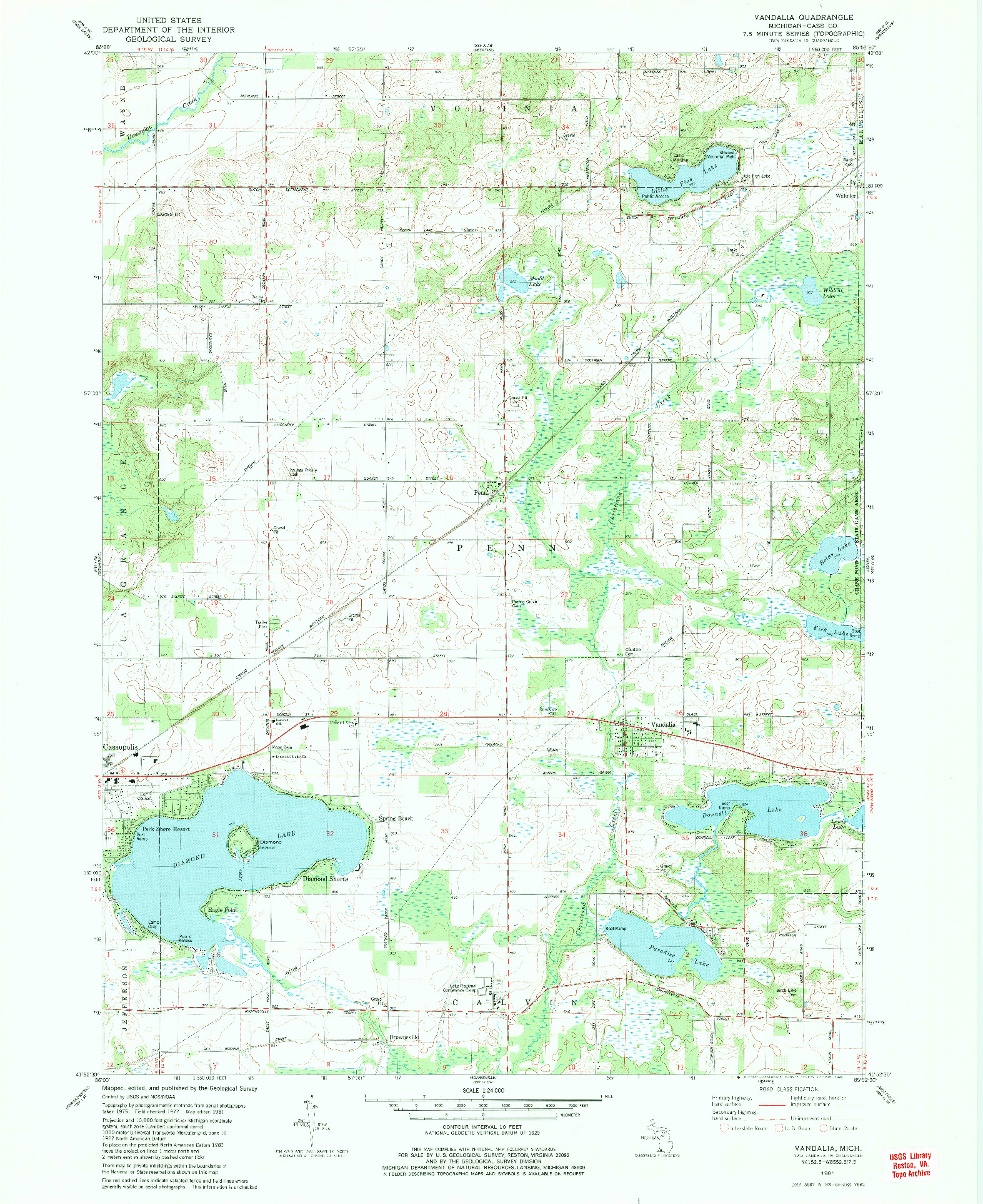 USGS 1:24000-SCALE QUADRANGLE FOR VANDALIA, MI 1981