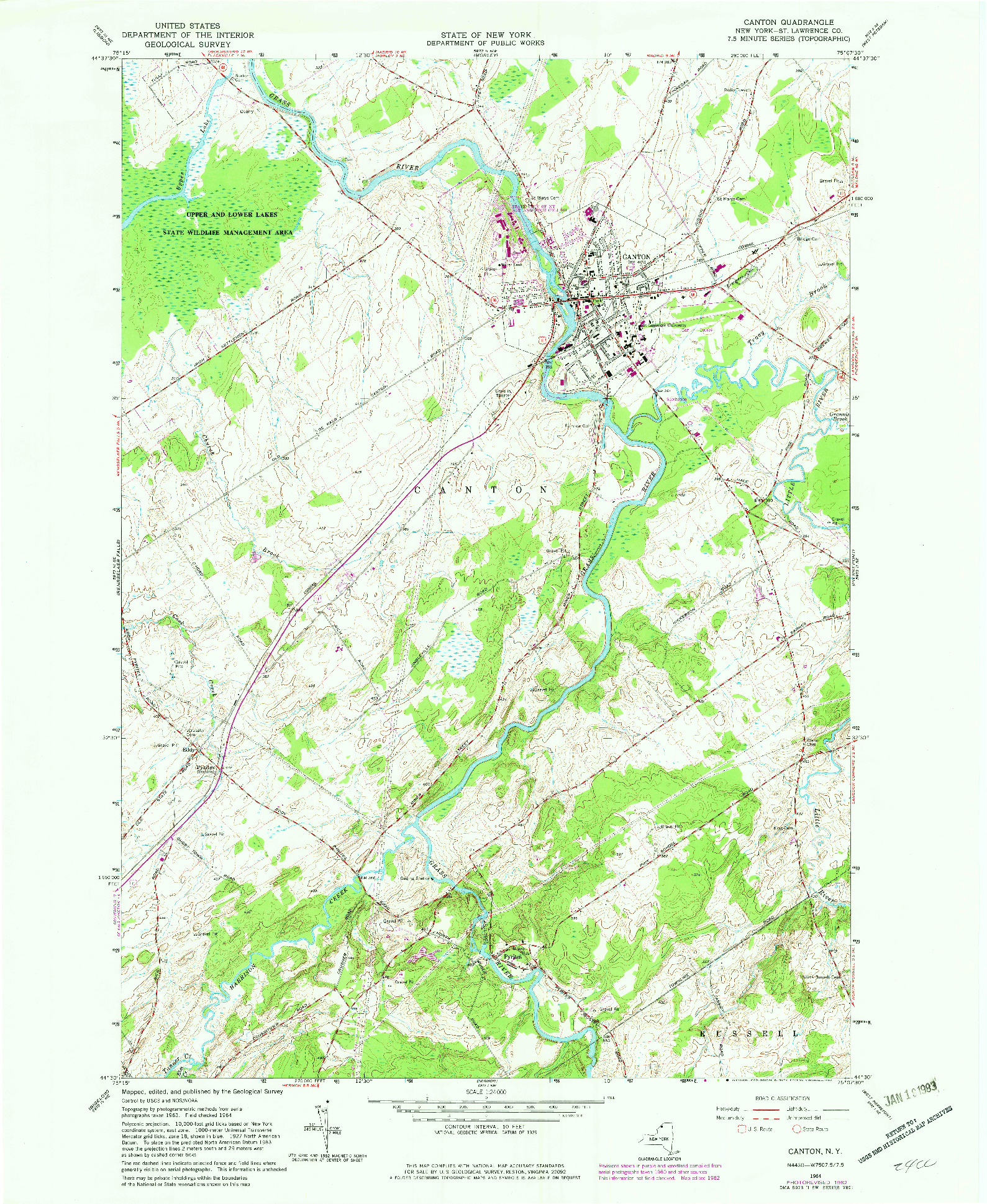 USGS 1:24000-SCALE QUADRANGLE FOR CANTON, NY 1964