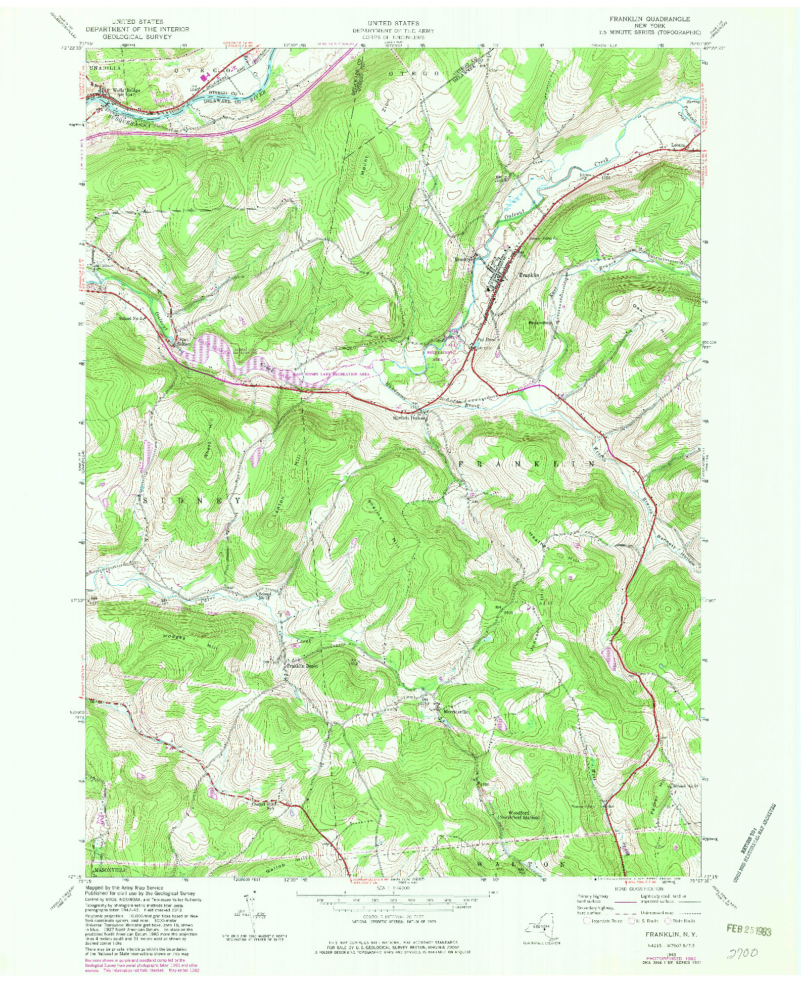 USGS 1:24000-SCALE QUADRANGLE FOR FRANKLIN, NY 1943