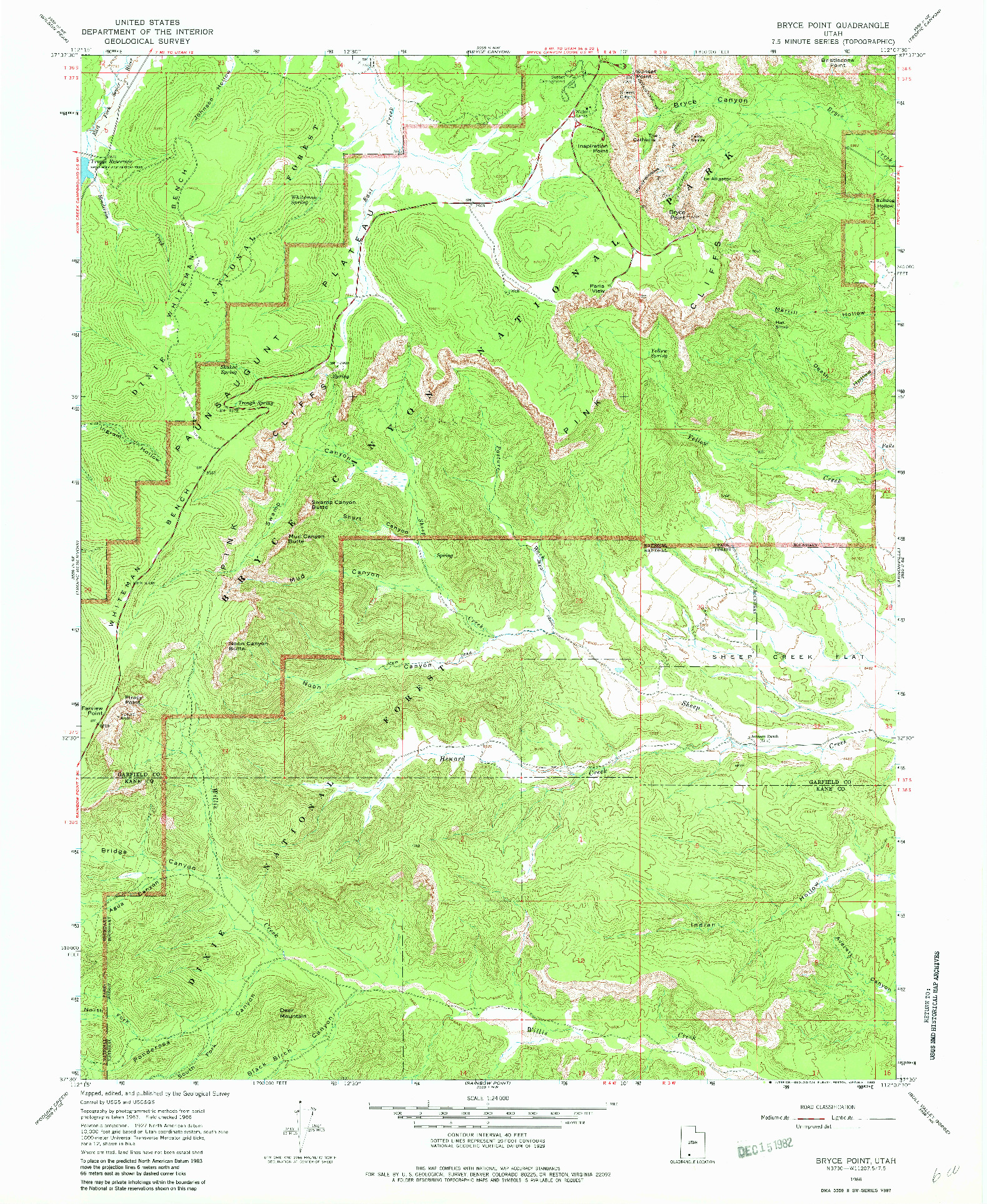 USGS 1:24000-SCALE QUADRANGLE FOR BRYCE POINT, UT 1966