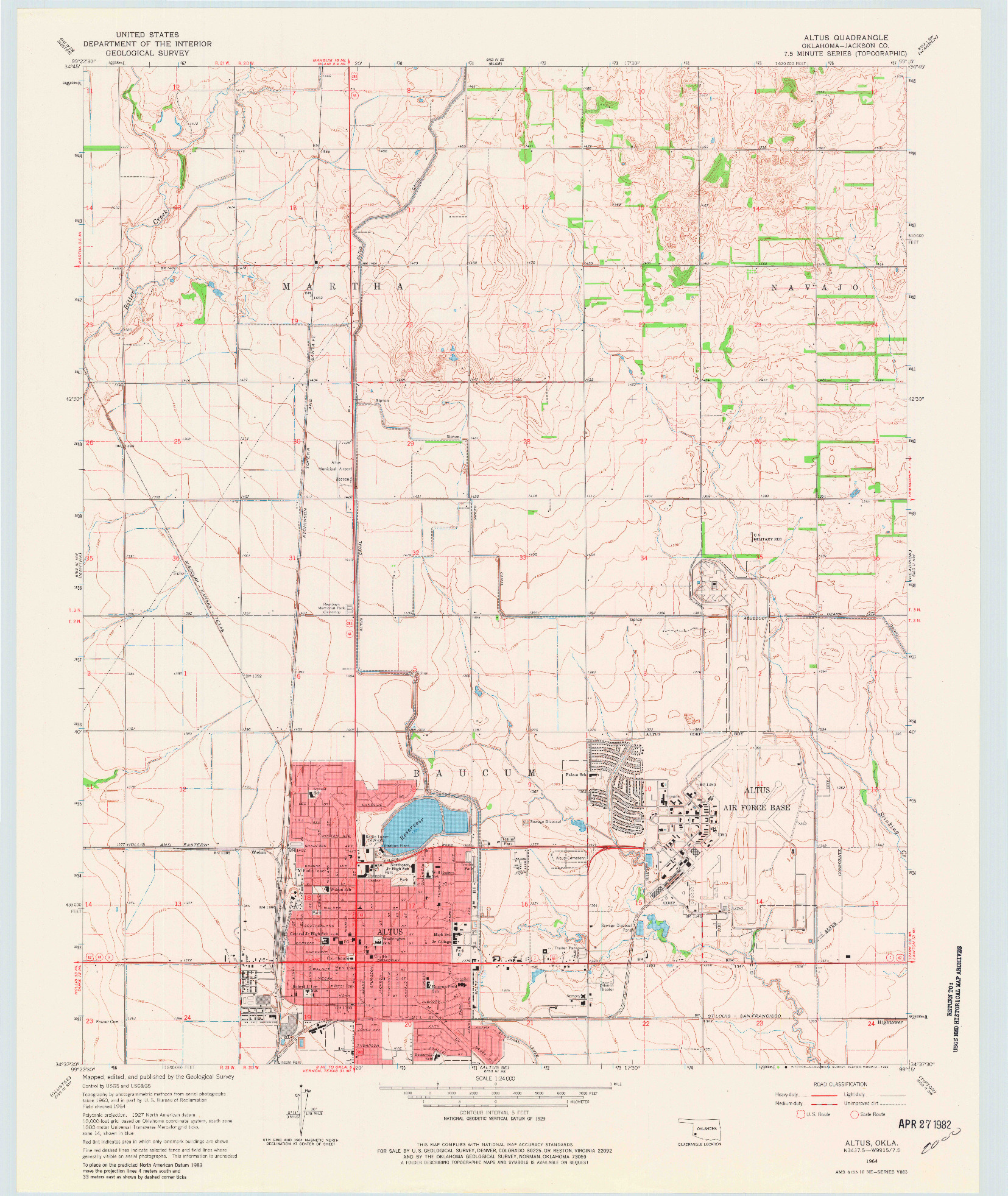 USGS 1:24000-SCALE QUADRANGLE FOR ALTUS, OK 1964