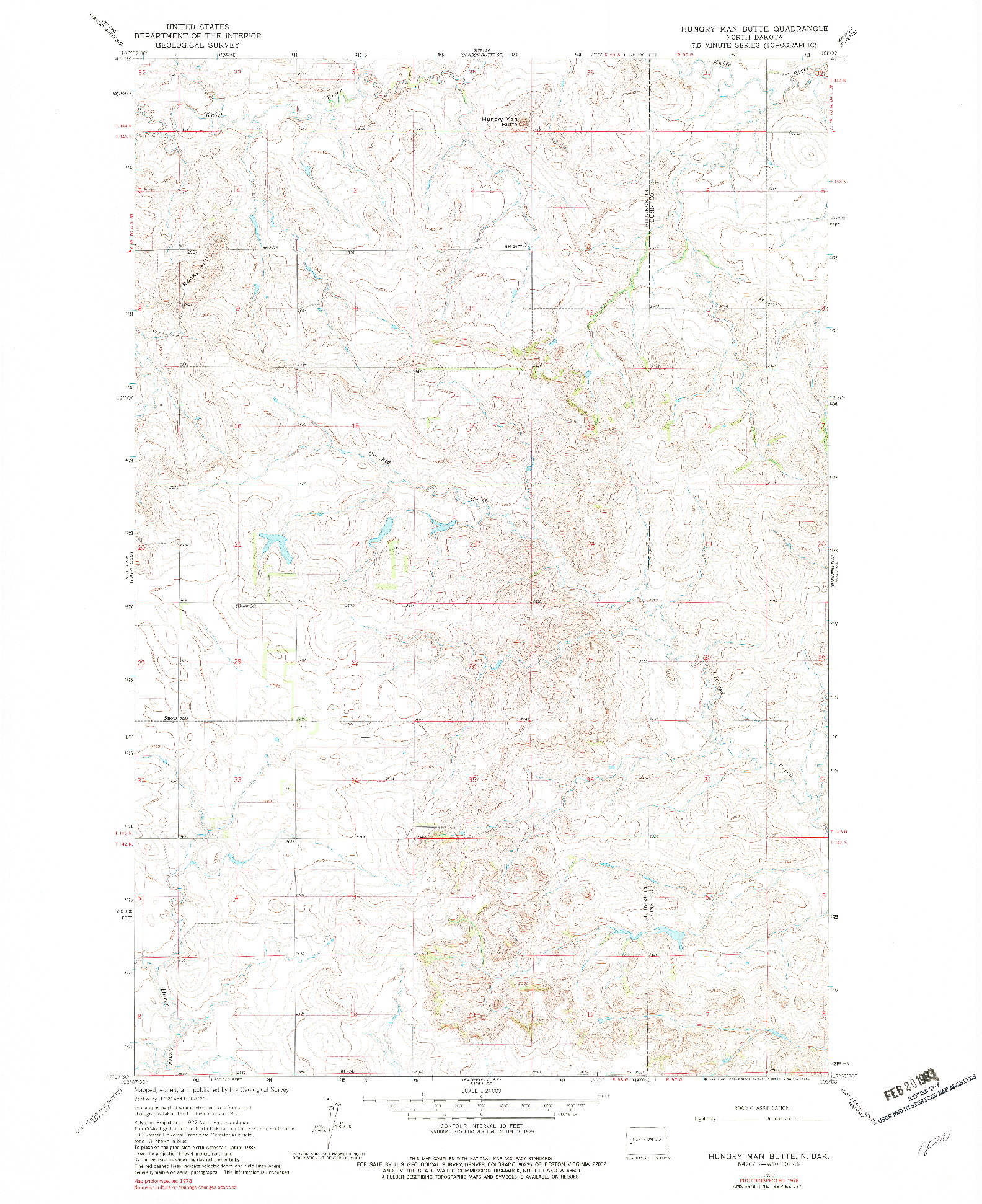 USGS 1:24000-SCALE QUADRANGLE FOR HUNGRY MAN BUTTE, ND 1978