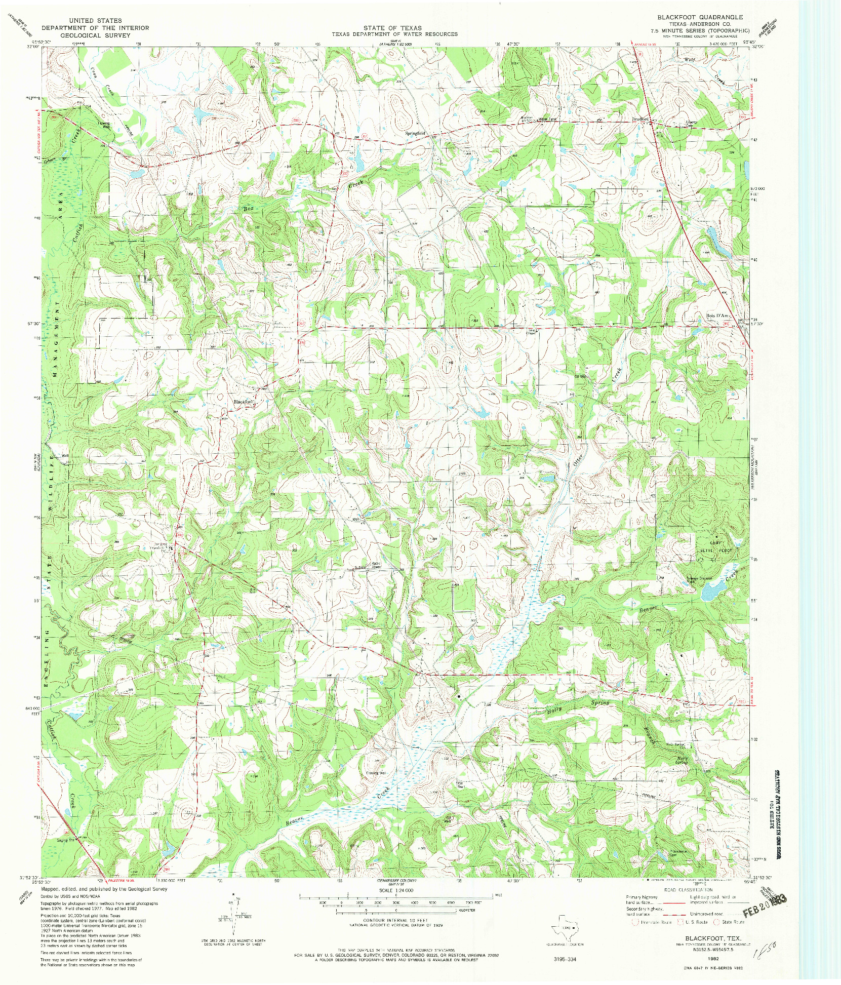 USGS 1:24000-SCALE QUADRANGLE FOR BLACKFOOT, TX 1982