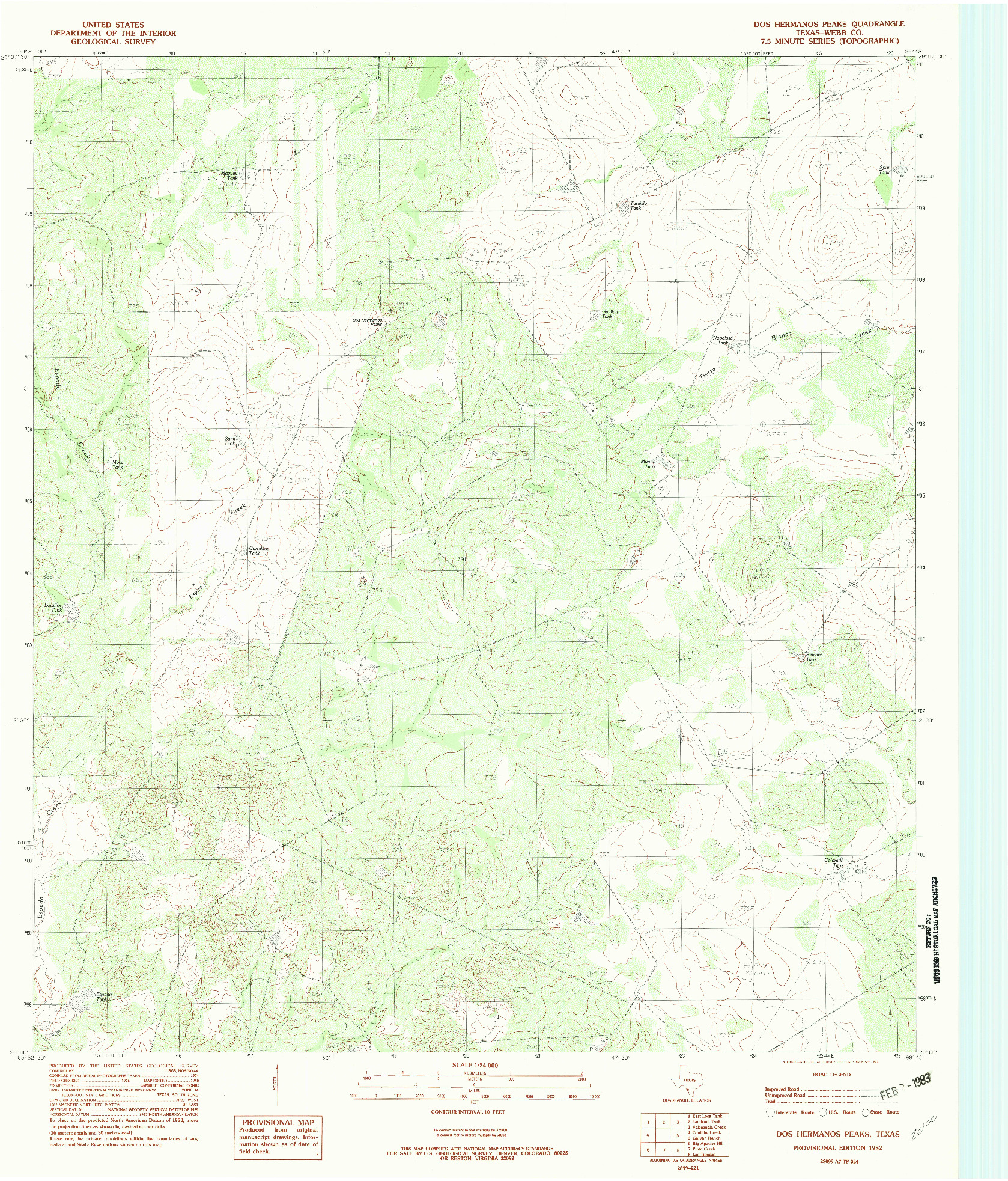 USGS 1:24000-SCALE QUADRANGLE FOR DOS HERMANOS PEAKS, TX 1982